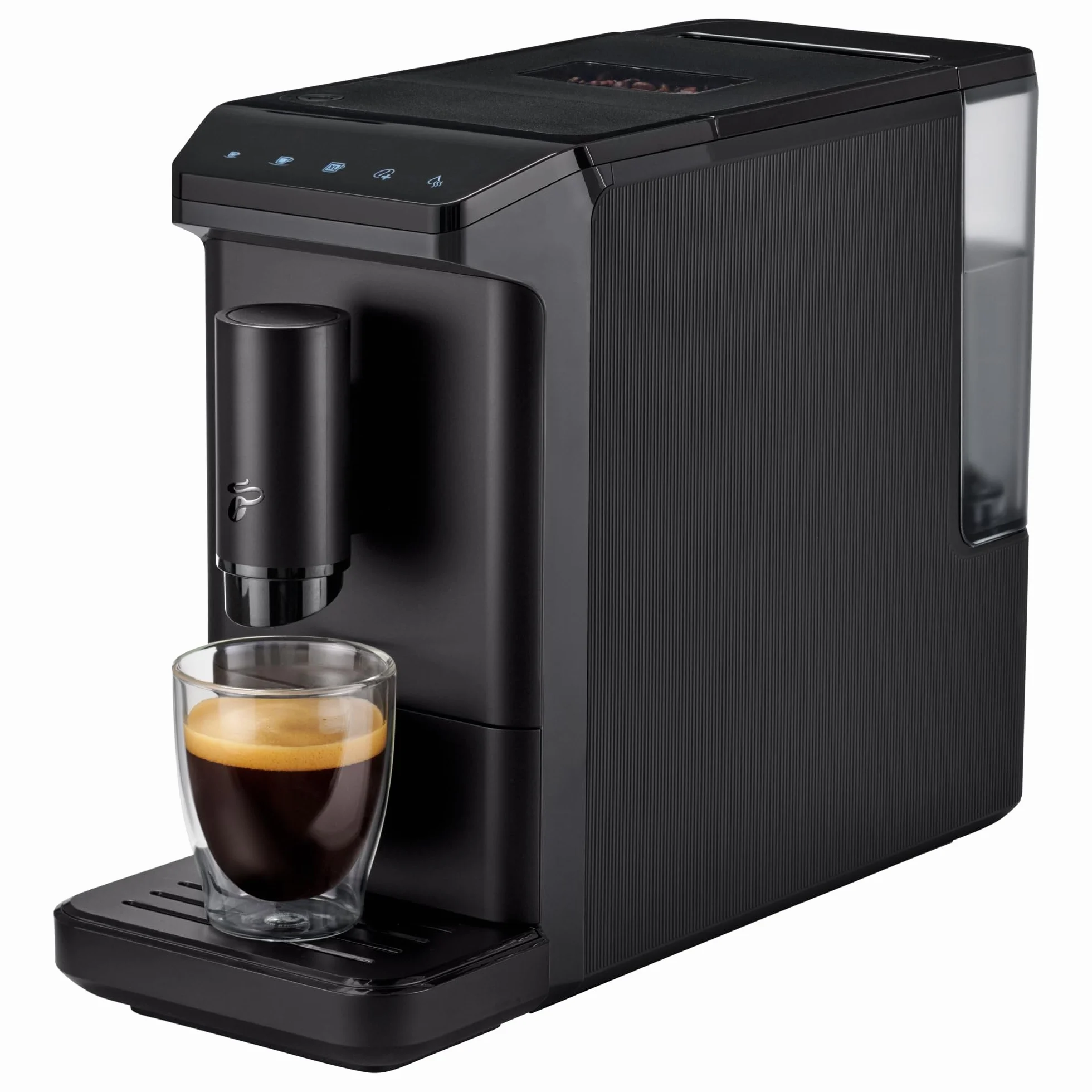 Tchibo Cafetera automática Esperto mini para café crema y espresso, solo 16 cm de ancho, pequeña y compacta, adecuada para cualquier cocina, camping, Tinyhouse, apartamento de estudiantes, color negro