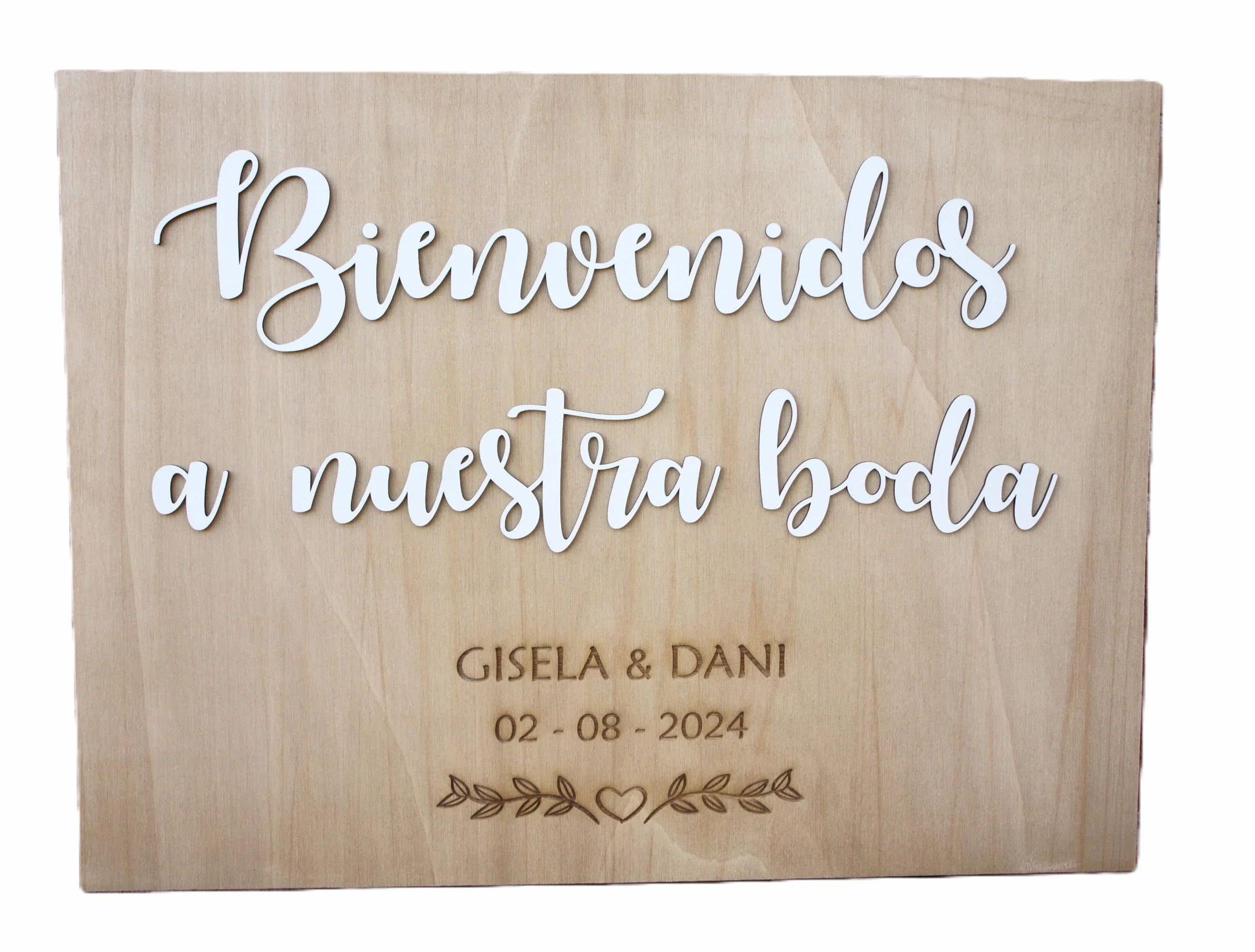 Genérico Cartel Bienvenidos a Nuestra Boda de Madera Personalizado, Medidas 60 x 40 cm