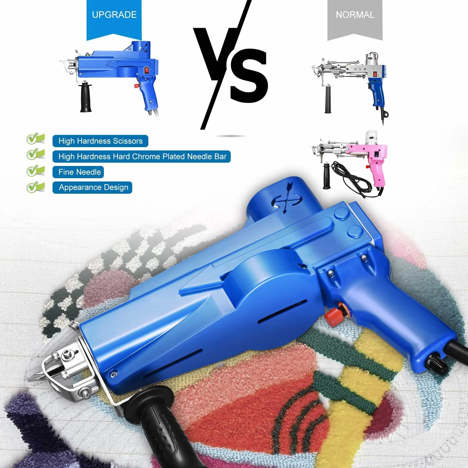 Tufting Gun 2 en 1,Aomdom Cut Pile Loop Pila Pistola de Alfombras 5-40 Puntadas/Seg Máquina de Tejer Alfombras 7-21 mm Rug Tufting de Flocado de alta Velocidad (azul)