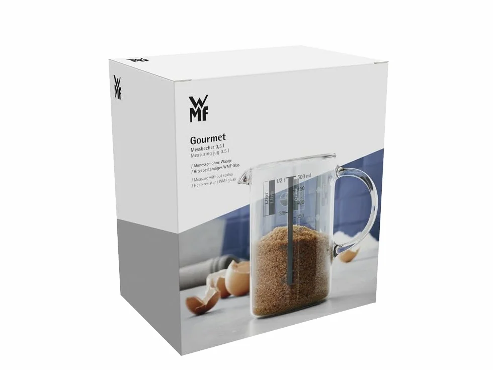 Vaso medidor WMF Gourmet 0,5L cristal borosilicatado resistente al calor escala litros mililitros tazas gramos