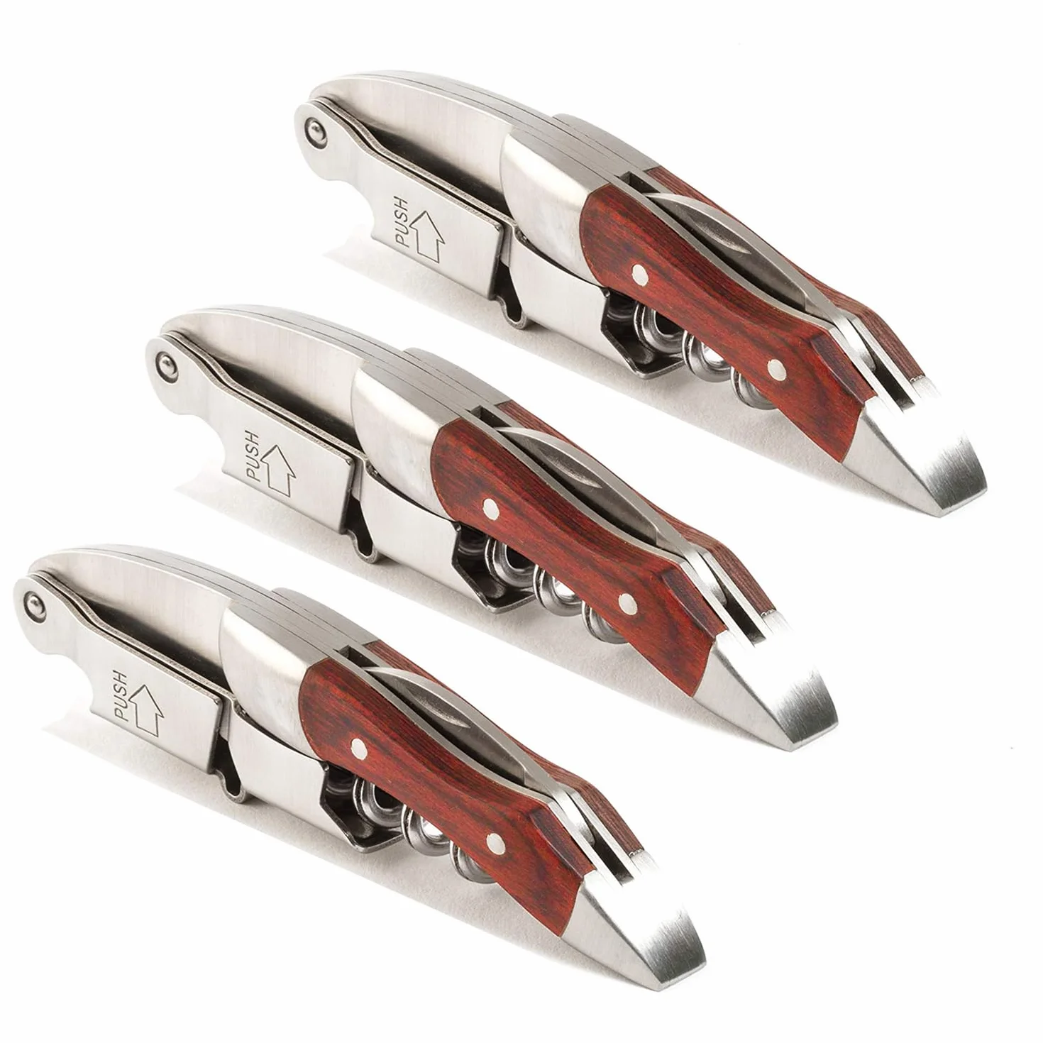 Juego de 3 sacacorchos profesional para camareros, con mango de acero inoxidable, abridor de vino para bar, restaurante, camarero, camarero (madera roja, 3 piezas)