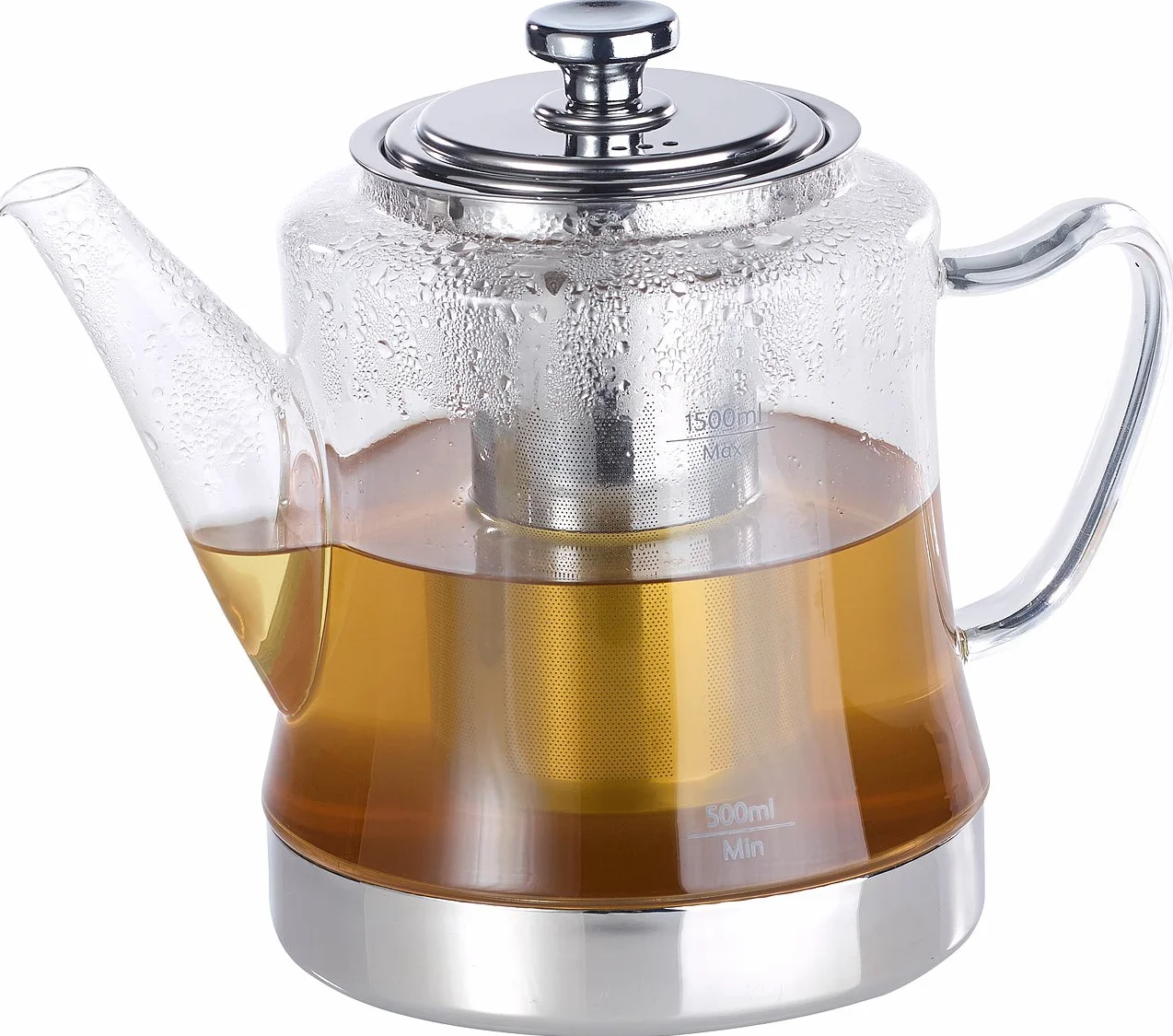 Rosenstein & Söhne Teteras - Tetera: Tetera y tetera de vidrio 2 en 1 para todas las estufas, también inducción, 1,5 l (tetera por Cocina de inducción, Tetera Vaso, apto para inducción)