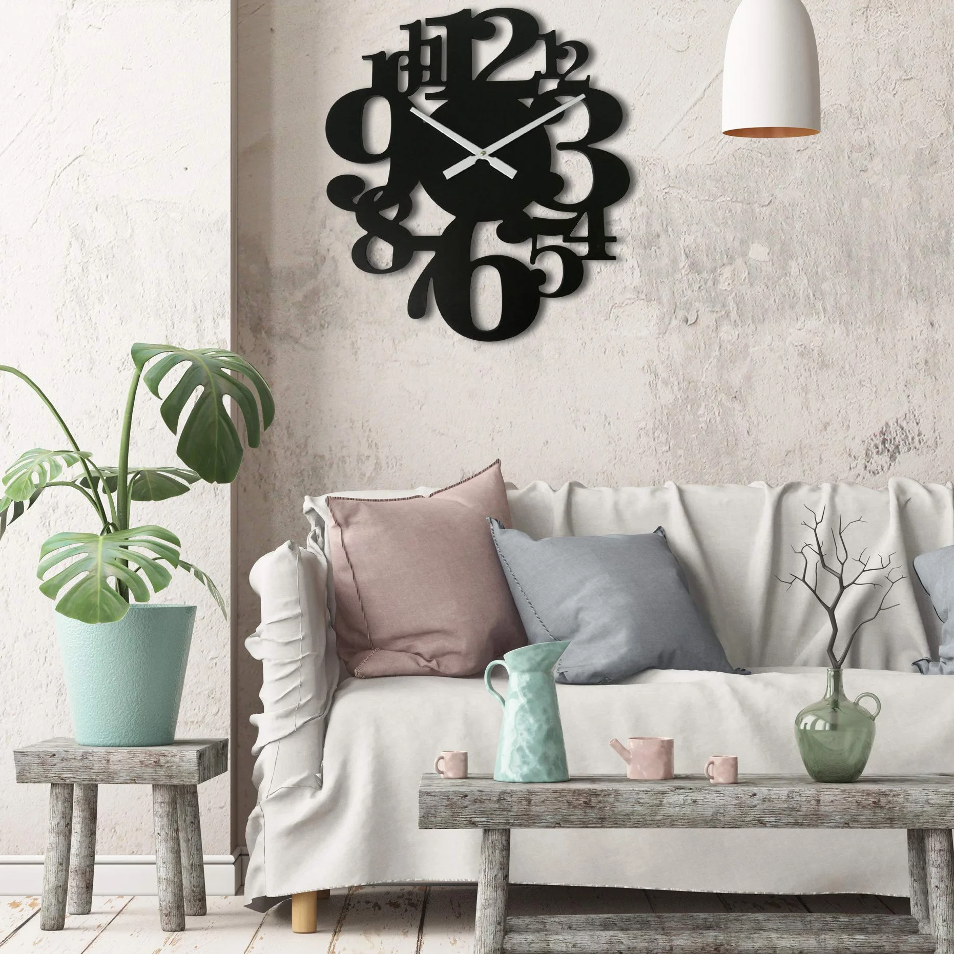 Rebecca Mobili Reloj De Pared, Relojes Decorativos, Negro, Madera MDF, Estilo Contemporáneo, Analógico, Salón - Medidas: 55 x 50 x 4,5 cm (A x AN x FON) - Art. RE6571