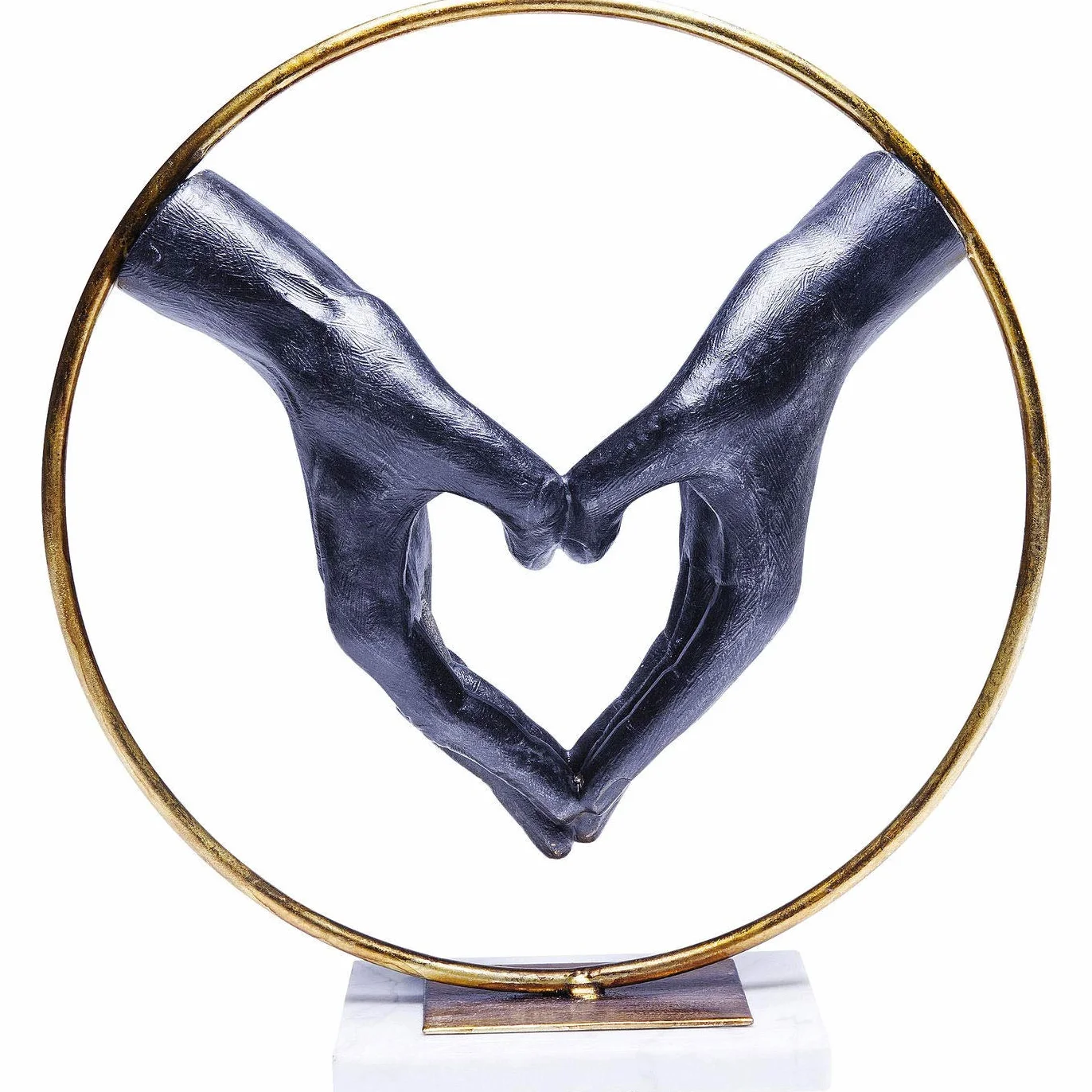 Kare Design objeto decorativo Elements Heart Hand, negro/oro, decoración, manos de corazón, base de mármol, 34x32x11 cm (h/w/d)