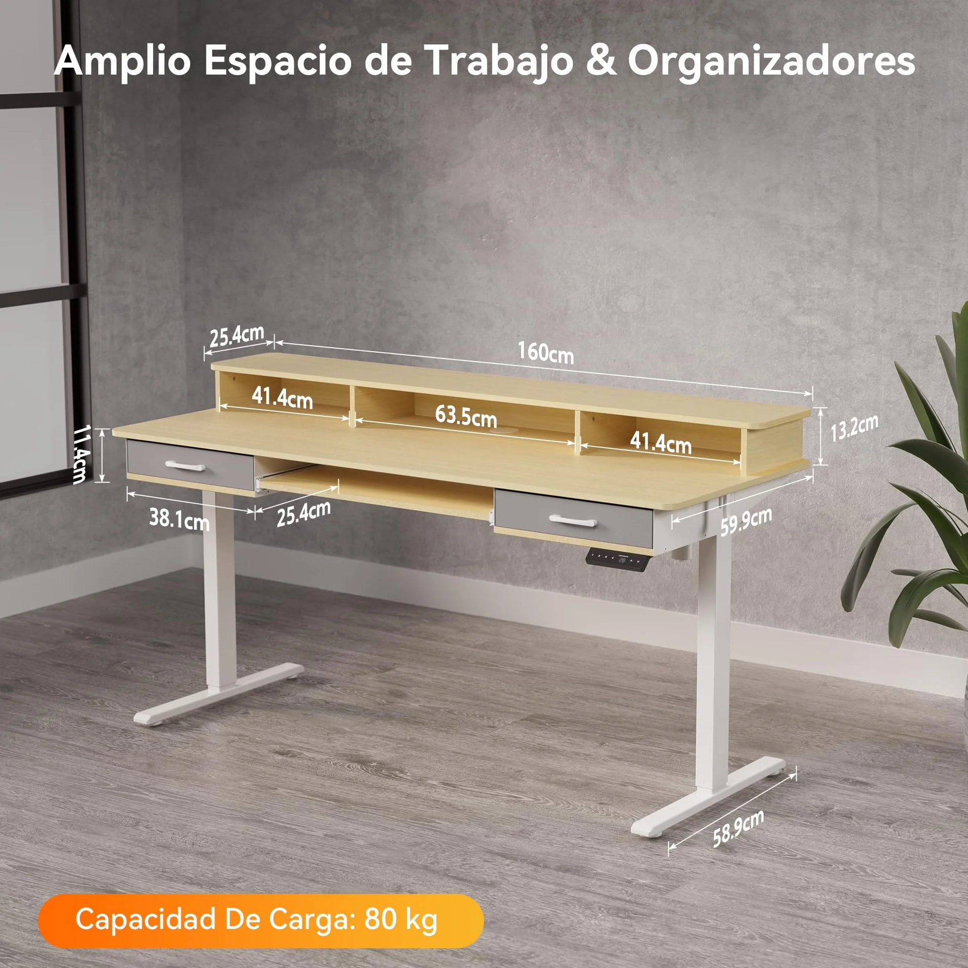 WALKINGDESK Escritorio Elevable Eléctrico con Bandeja para Teclado, 160 x 60 cm Escritorio Regulable en Altura, Mesa Elevable con Soporte Monitor, Mesa Ergonómico de Bipedestación, Roble