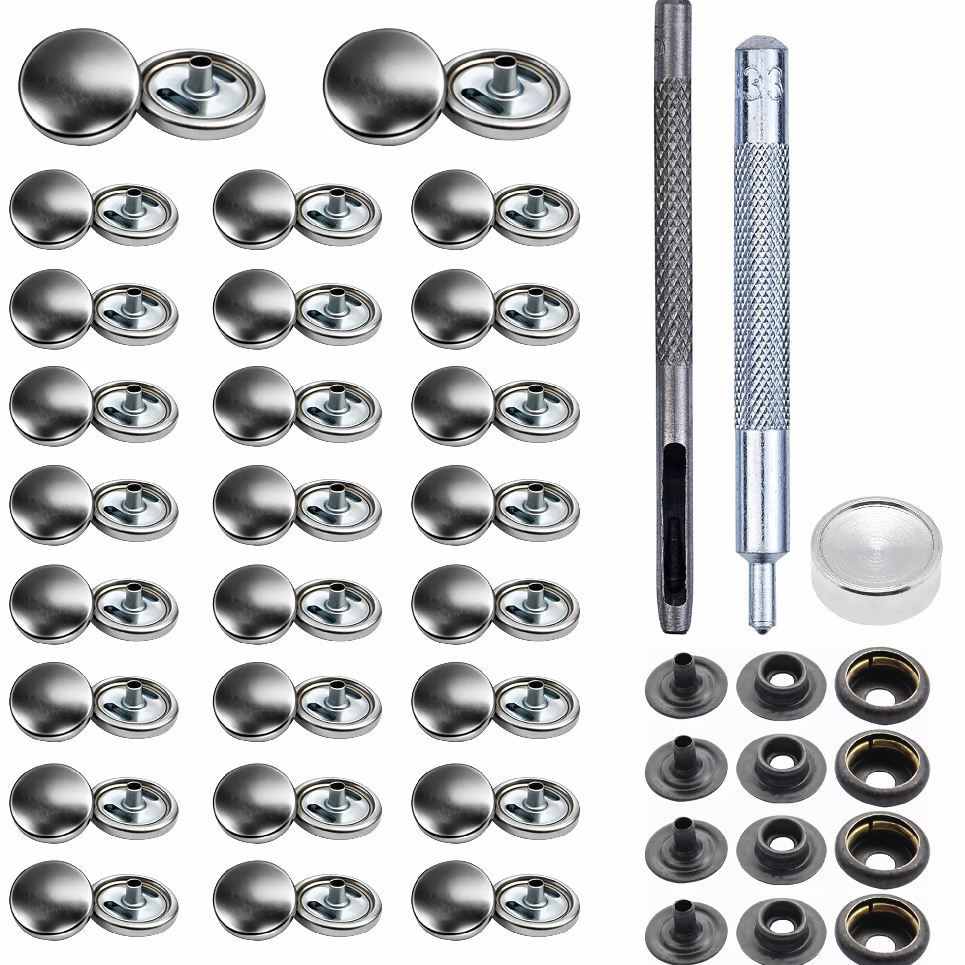 Trimming Shop 15mm Botones a Presión 4 Parte, Durable y Ligero Metal Cierres con Mano Fijación Herramienta para Jeans, Cuero, Tiras Costura Proyectos, Ropa Reparación - Plateado, 1000pcs
