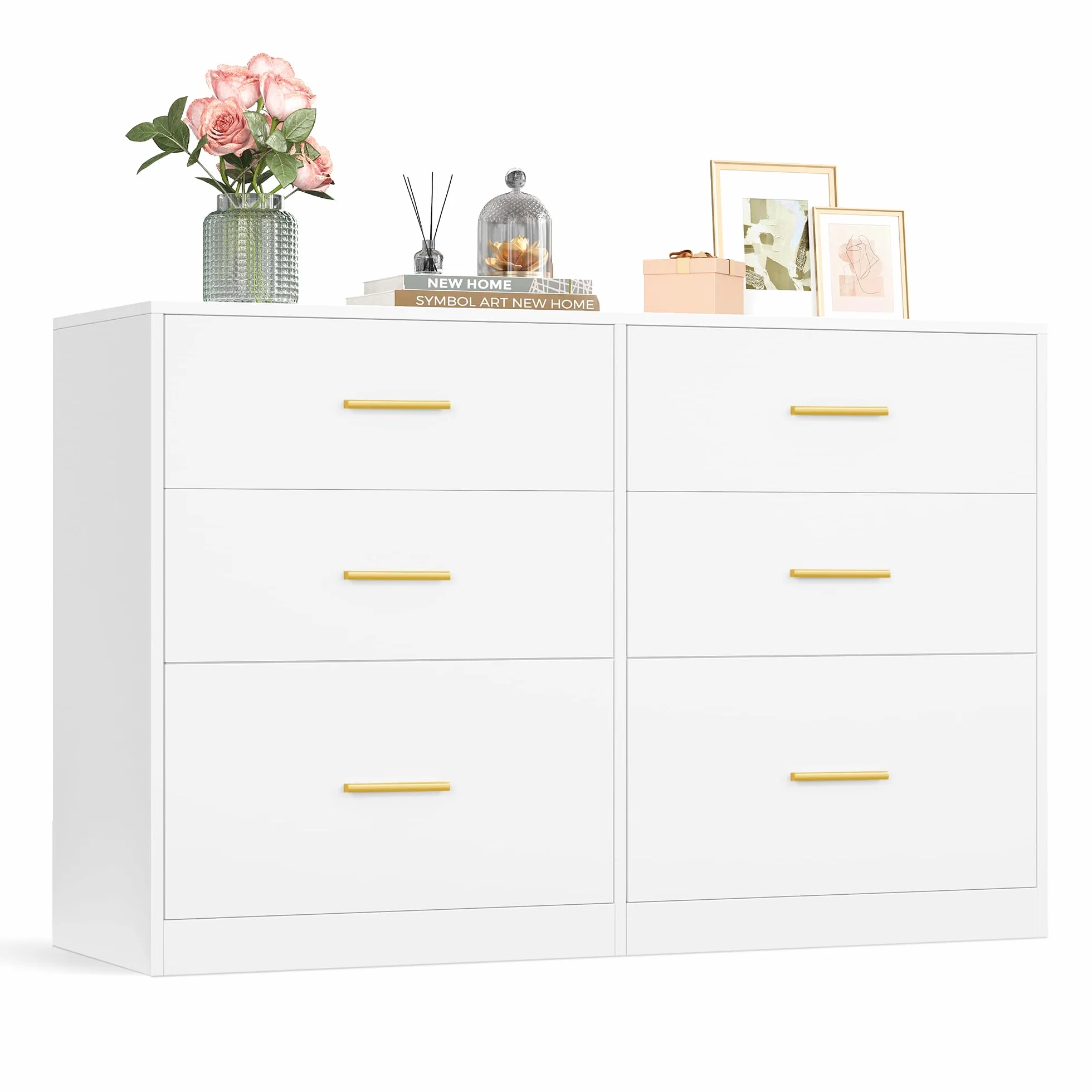 VASAGLE Custos Colección - Cómoda para Dormitorio, Mueble Almacenaje con Cajones, Soporte Moderno para TV de Salón, 6 Cajones, 40 x 119 x 78 cm, Blanco Nube LTS416WB01