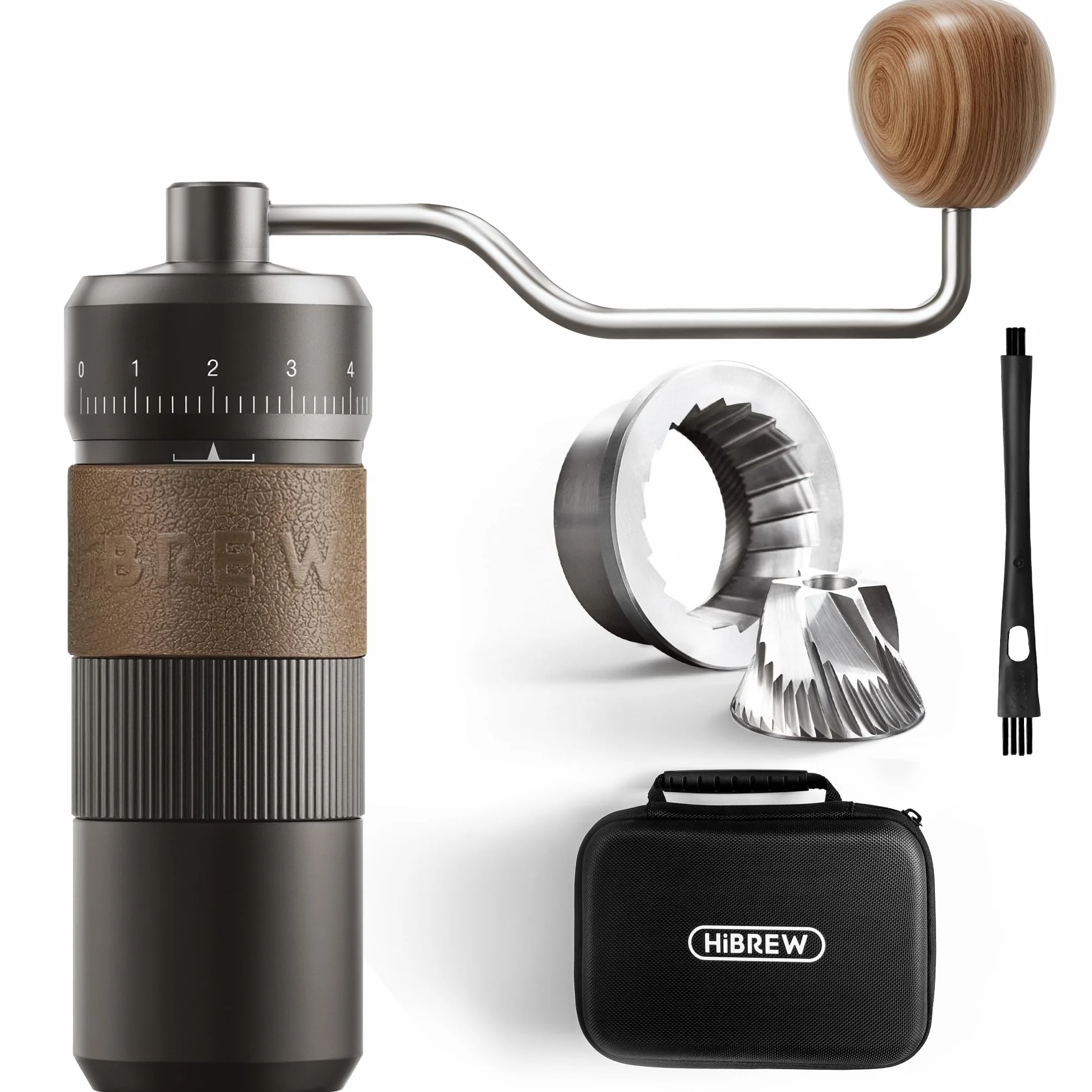 HiBREW G4B - Molinillo de café manual con esfera externa ajustable, molino cónico de aluminio, ajustes numéricos y funda de viaje, molienda gruesa a fina para espresso vertido sobre ollas Moka