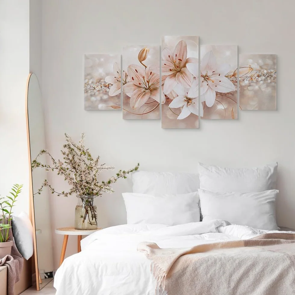 Cuadros B&D XXL - Cuadro en Lienzo Flores 200x100 cm 5 piezas - Impresión en material tejido no tejido cuadros decoracion salon modernos lienzos - Naturaleza Lirios b-A-0297-b-o