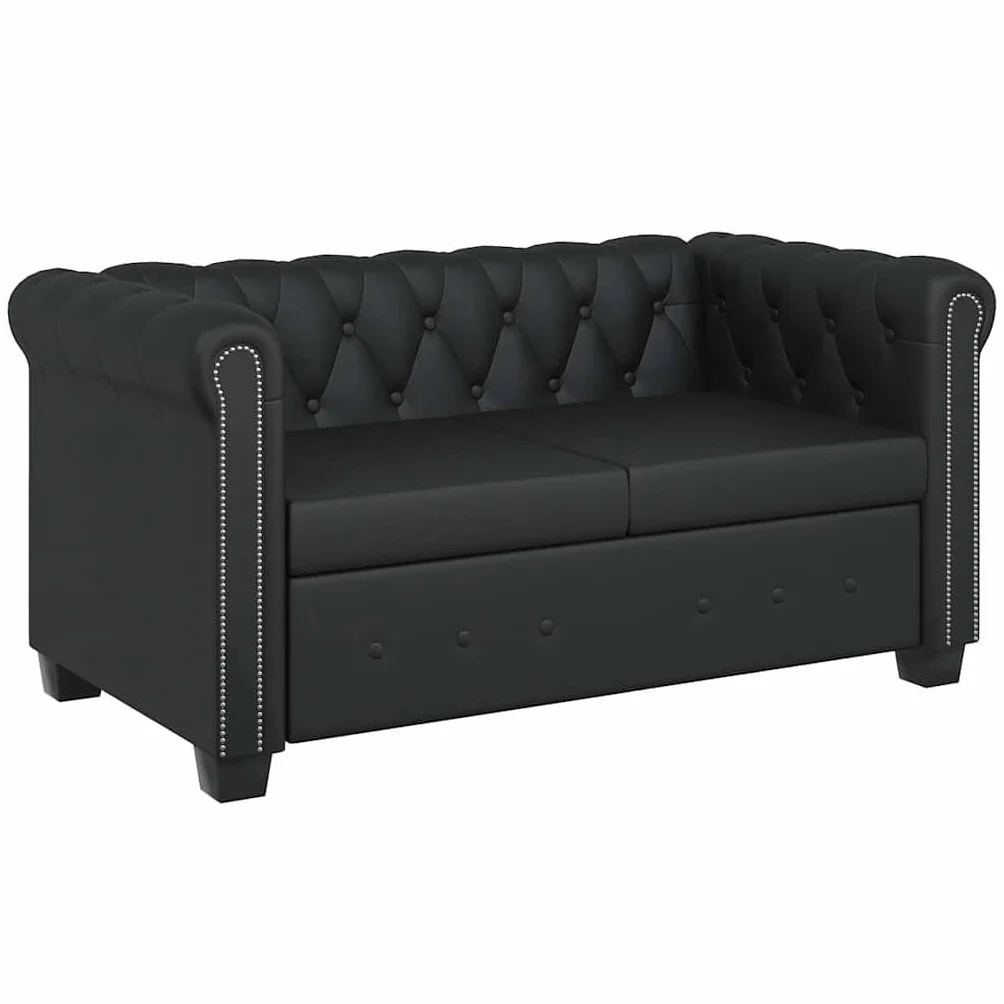 vidaXL Sofá Tipo Chesterfield 2 Plazas Revestimiento de Cuero Artificial Negro