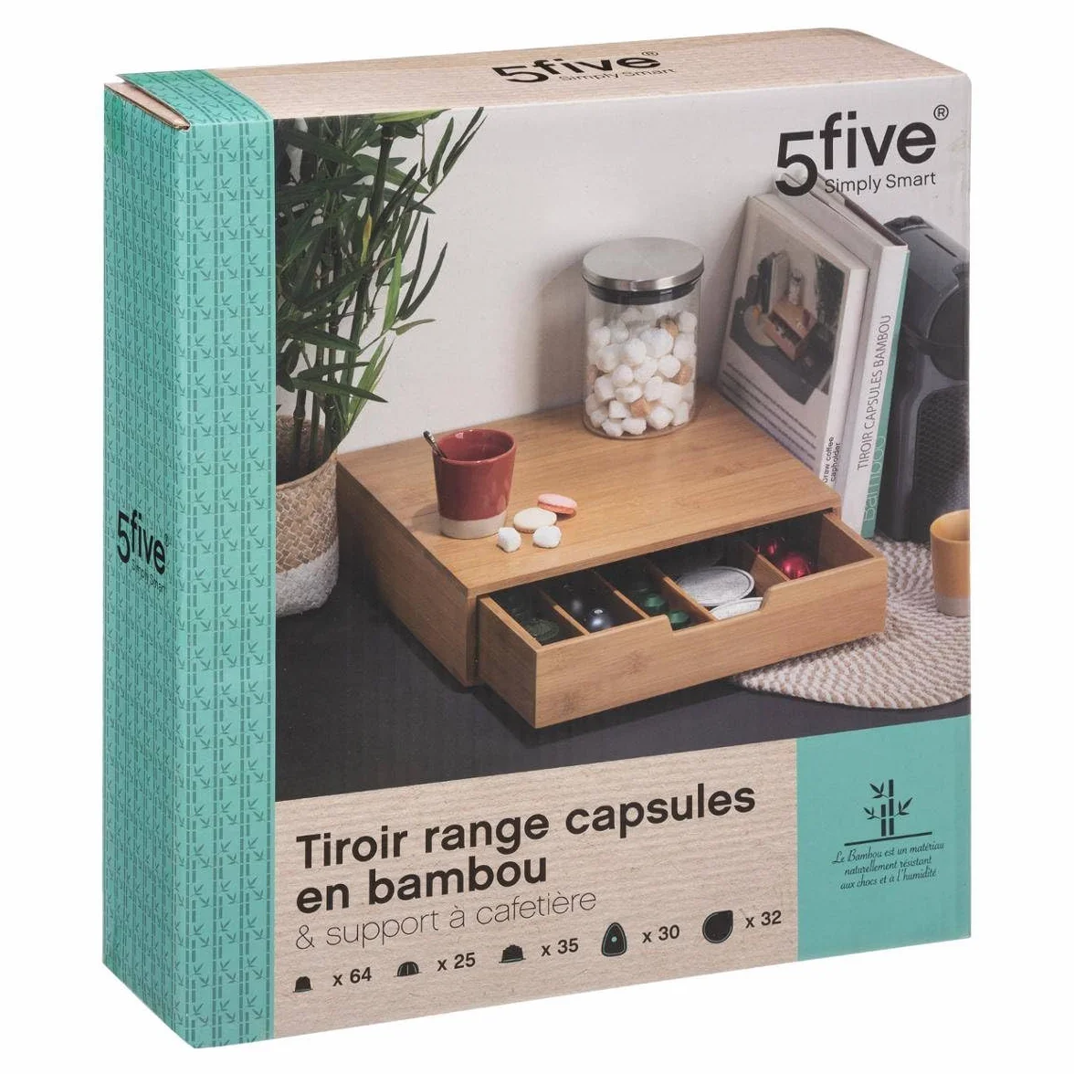 Portacápsulas de bambú 1 cajón five simply smart