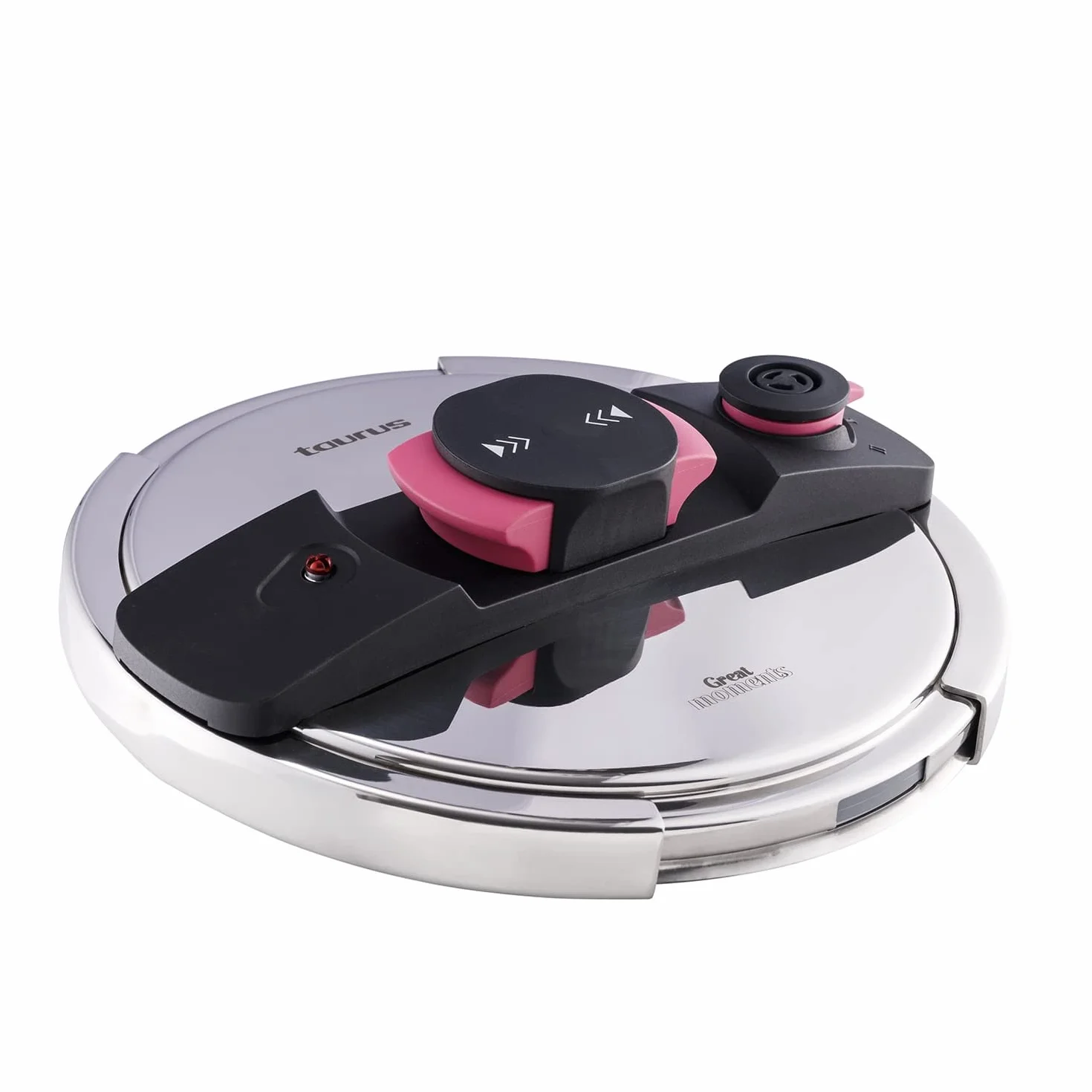 Taurus Great Moments Superrapid 6L - Olla a presión super rápida, 6L, válvula descarga regulable, apertura fácil, ahorro energético, 5 sistemas de seguridad, libre de PFOA, para todo tipo de fuegos