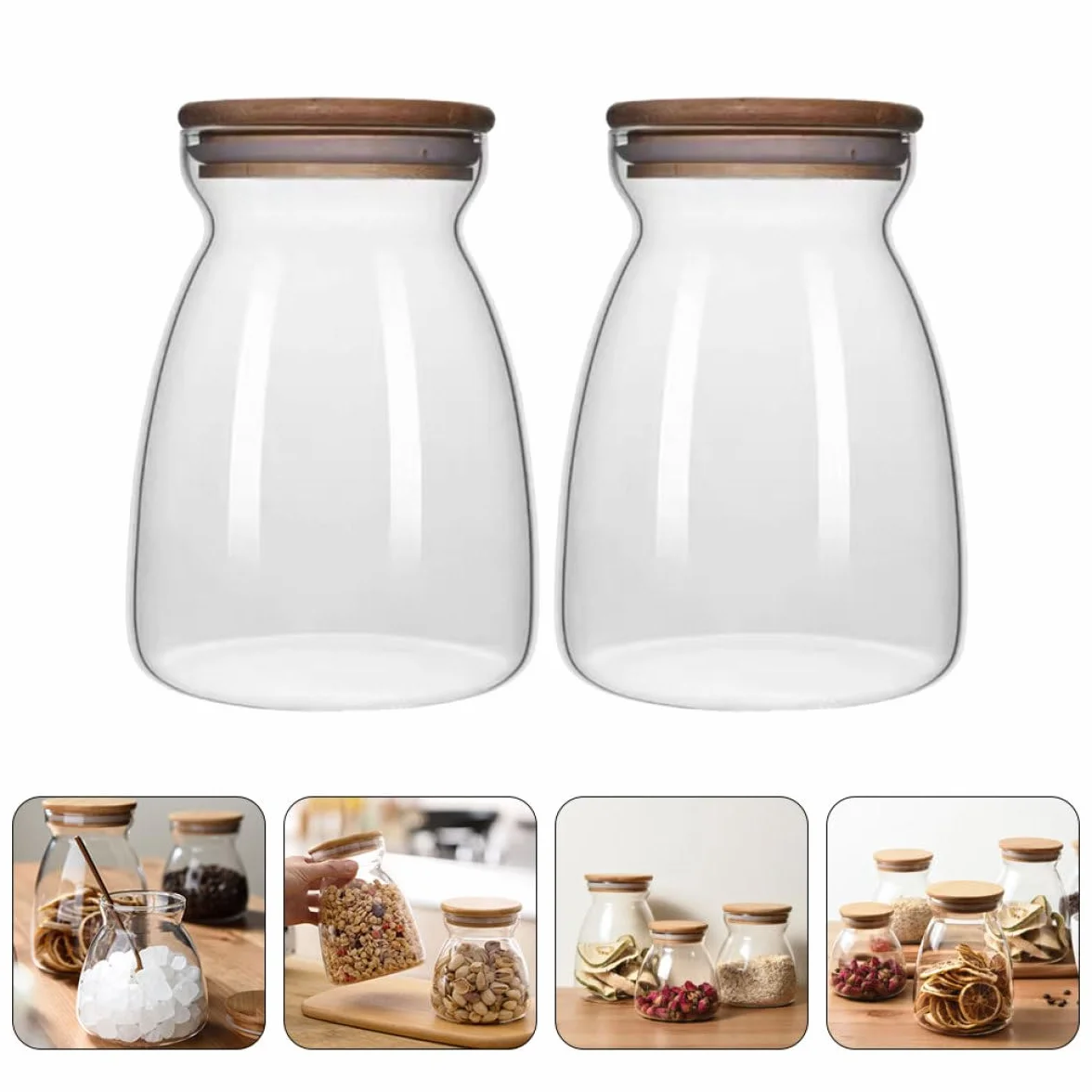 Tarros Tapa de Borosilicato Diseño de Capacidad 1000ml Set de 2 y Cierre Hermético para Almacenamiento de Alimentos para Escritorio