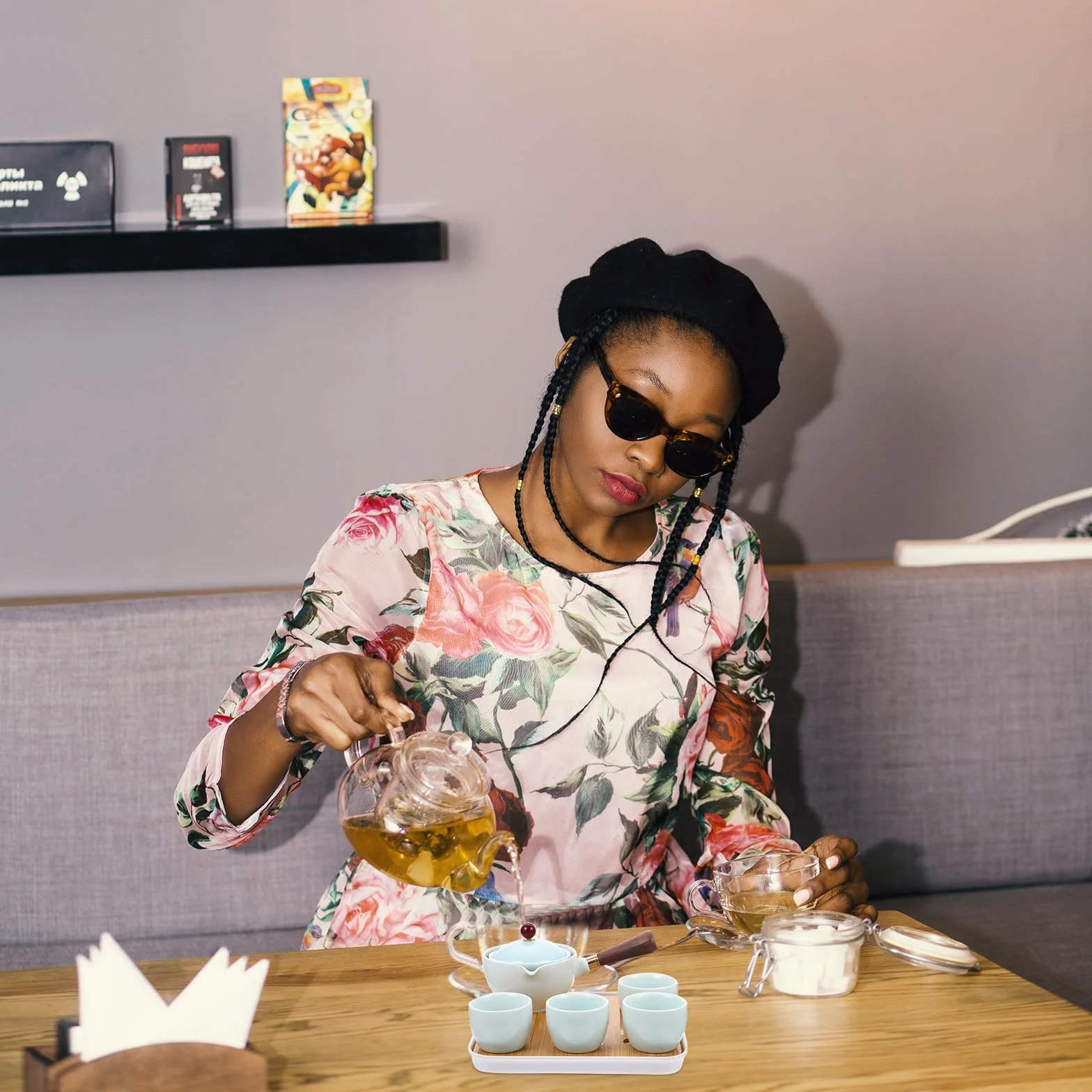 Mipcase Tetera de Cerámica Asa para Hacer Té Estilo Kung Fu, Práctico Juego de 1 Set Elegante para Oficina y Momento de Té Tarde