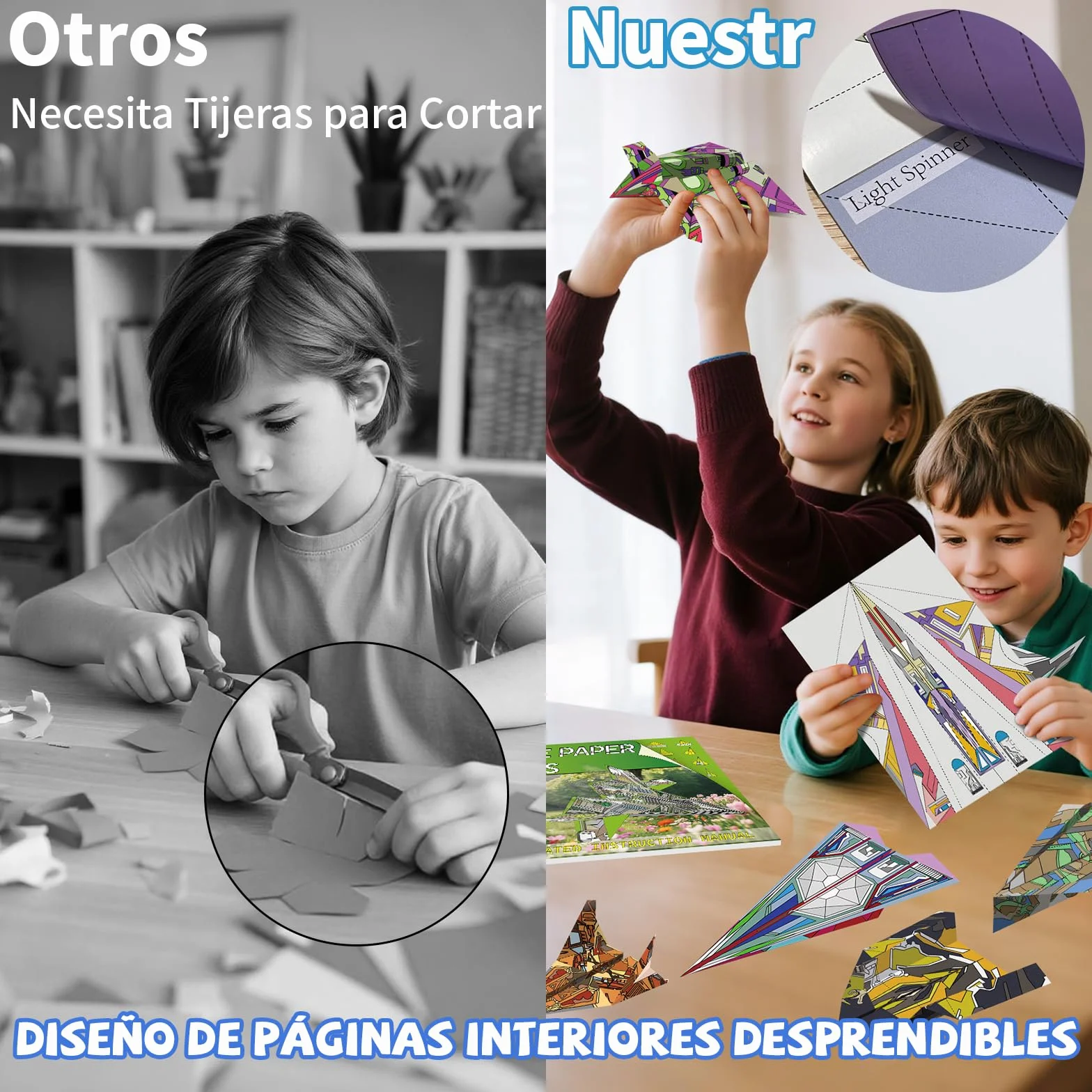 Elfew 48 Hojas Aviones Origami para Niños, Papel Origami Avion Juguete, Papiroflexia Manualidades