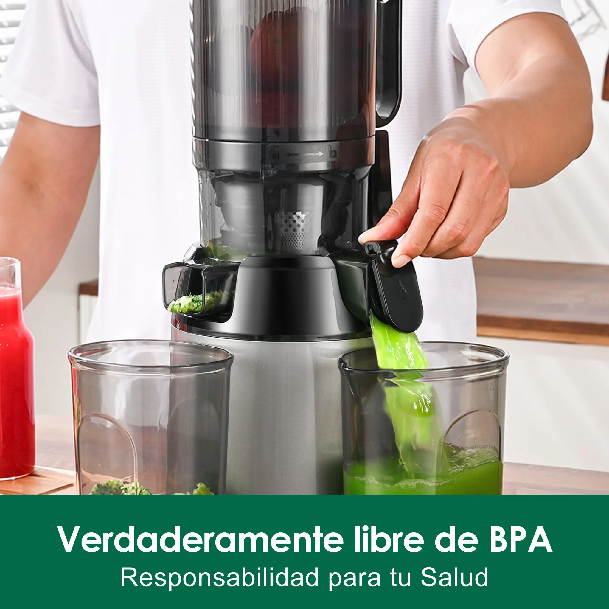 Extractor de Zumos y Verduras Fretta 250 W Apertura 135 MM Capacidad 1,8 L Licuadora Prensa Fría Sin BPA Incluye 2 Vasos