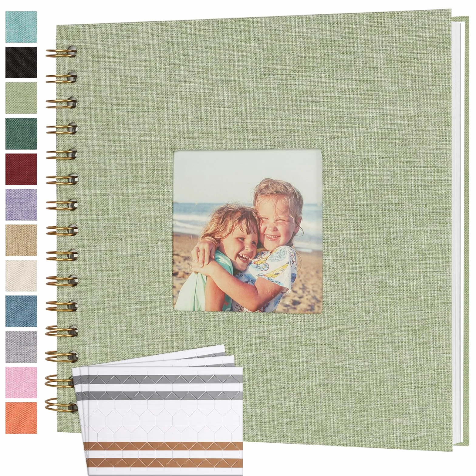 Álbum de fotos de 8 x 8 pulgadas, 40 páginas, tapa dura, papel kraft, cubierta de lino, libro de recuerdos, álbumes de recortes para boda, bebé, novio, viajes, aniversario, familia, GreenGrass
