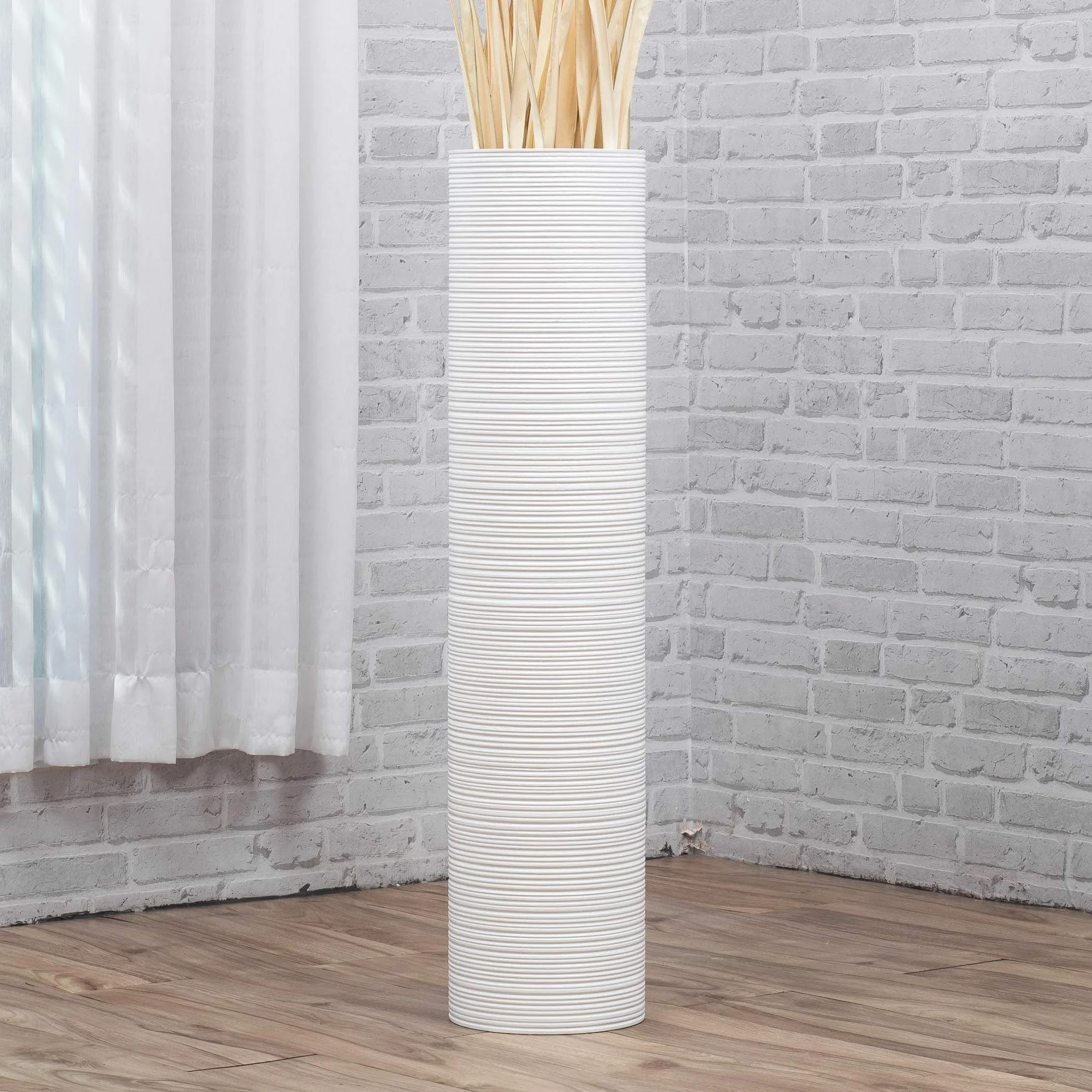 Leewadee Jarrón de Suelo Grande 85 cm Madera de Mango Pampa & Flores Secas | Jarrón Deco para Salón, para Ramas & Hierbas Secas. Más resistente que la Cerámica, sin Agua. Boho