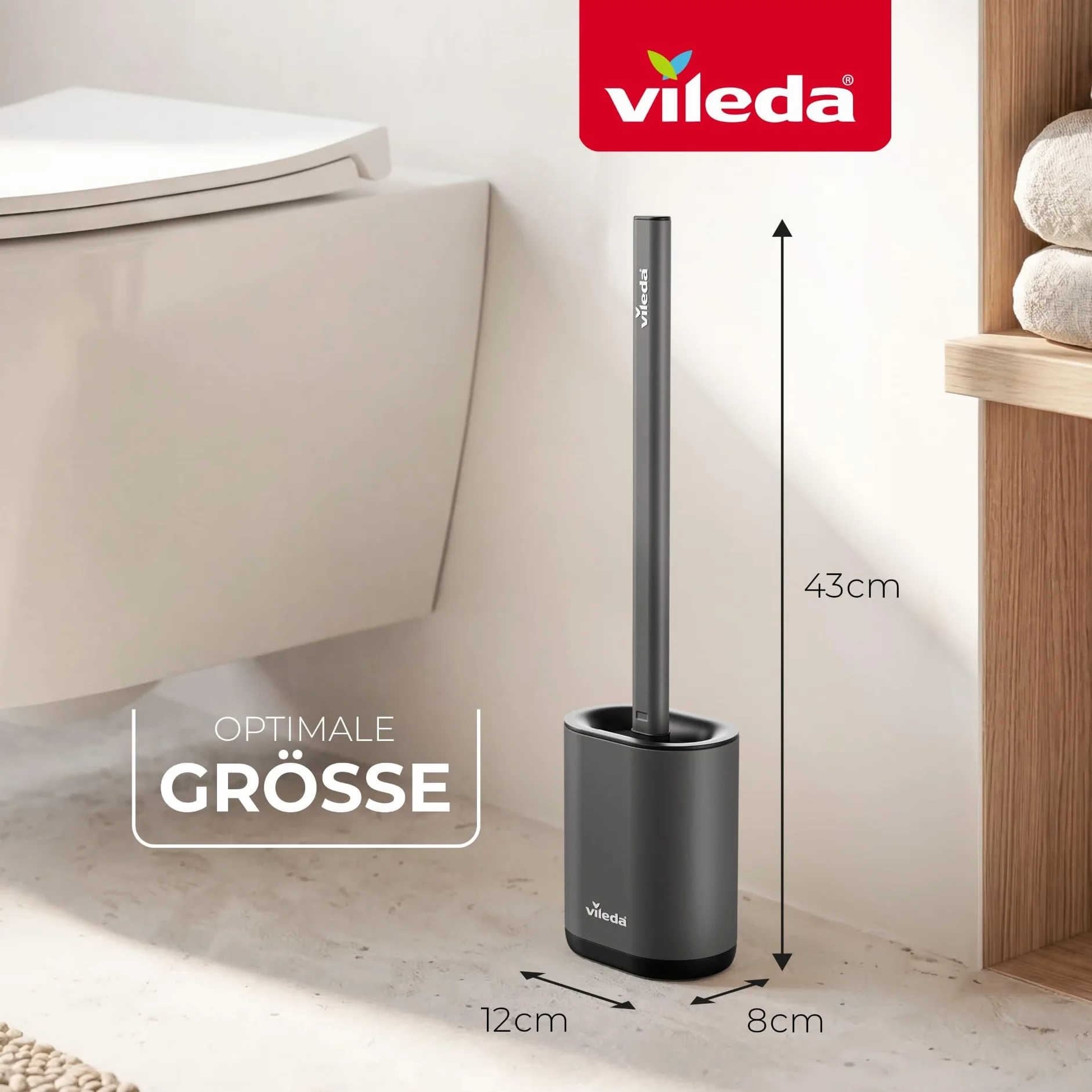 Vileda Cepillo WC de Silicona con Cabezal Flexible y Mango de Acero Inoxidable – Escobilla WC 2 Zonas de Limpieza Higiénico