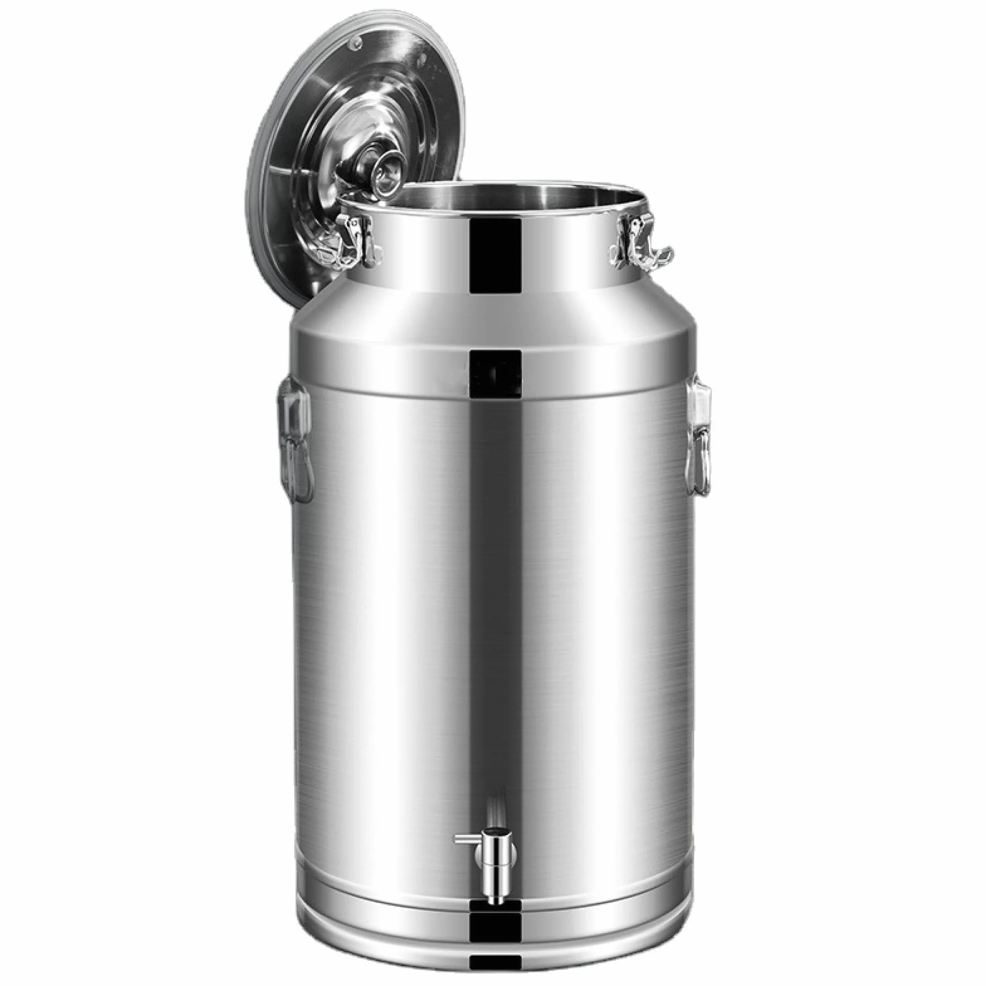 Lata de transporte de leche con sello de 5L / 14L Cubo de leche de acero inoxidable Barril de cubo de vino con espiga de grifo - Jarra de mano de agua Contenedor de líquido Bote (Plateado, 14L)