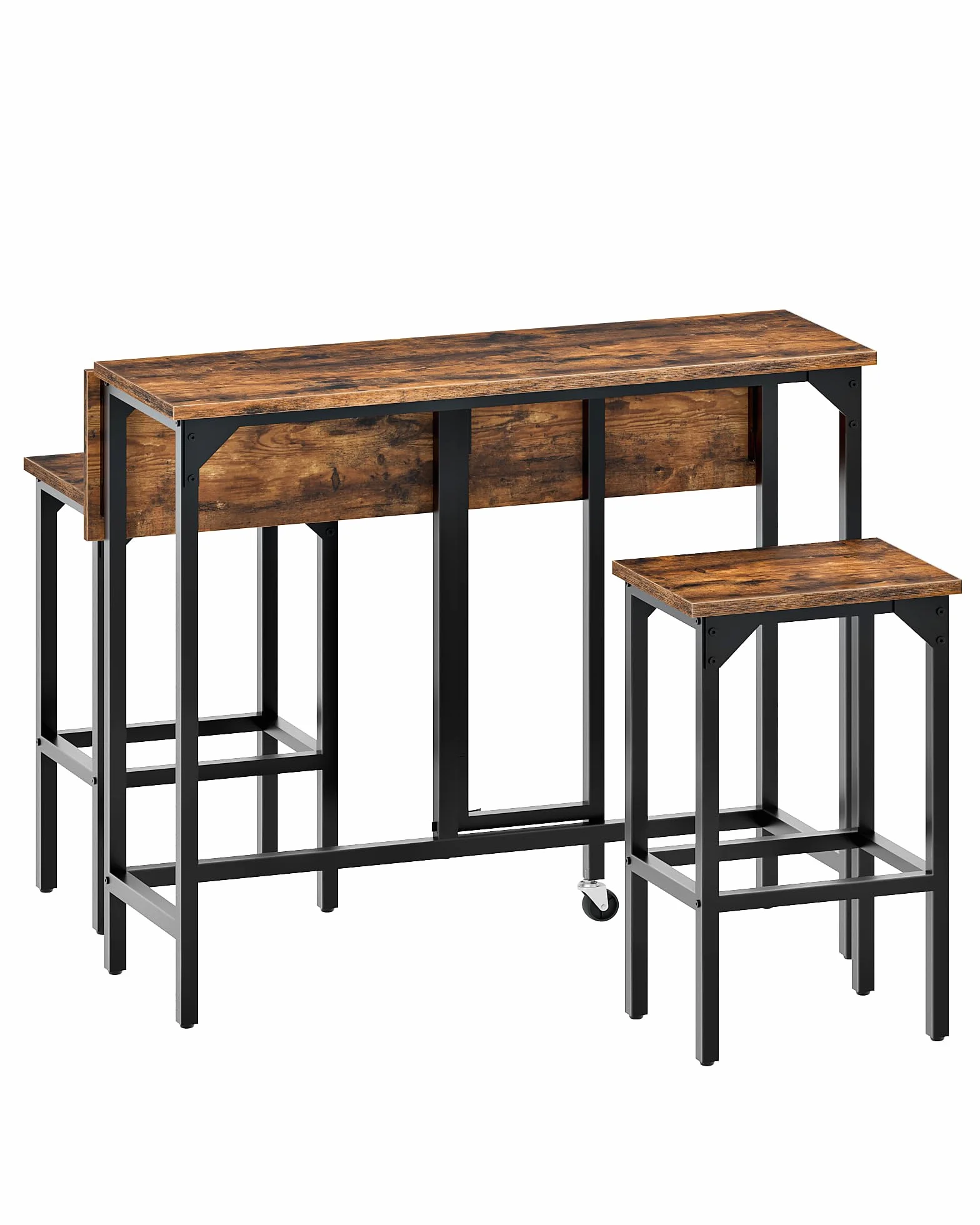 CHOEZON Juego de Mesa de Bar y 2 Taburetes, Mesa Alta Plegable de 100 cm, Estilo Industrial, para Comedor, Salón o Bar, Marrón Rústico y Negro DTBT02BF