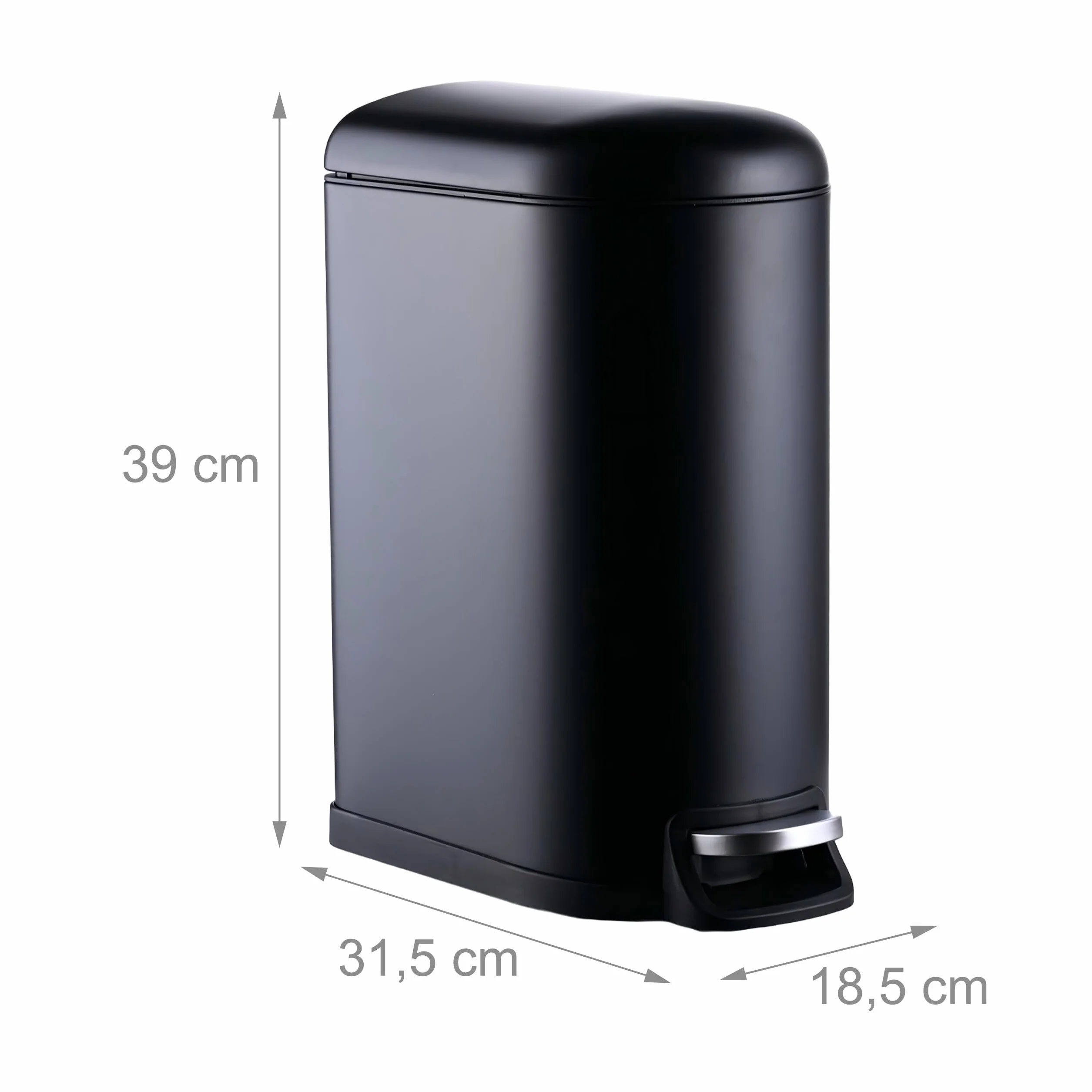 Relaxdays Cubo de Basura 10L Cierre Suave Interior Extraíble Tapa Negro 39x18.5x31.5 cm