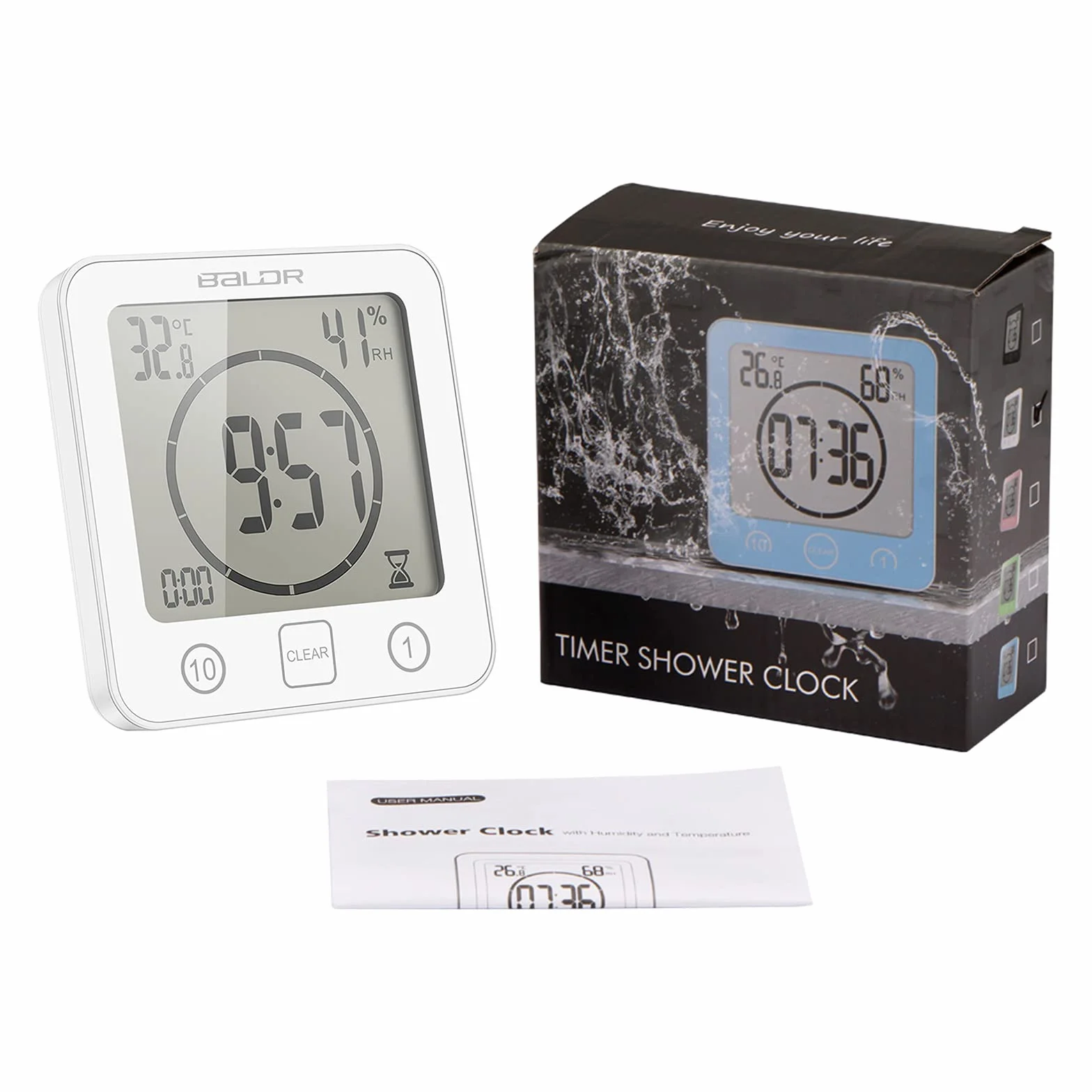 Reloj de pared digital para ducha con alarma pantalla temperatura humedad cuenta regresiva LCD grande