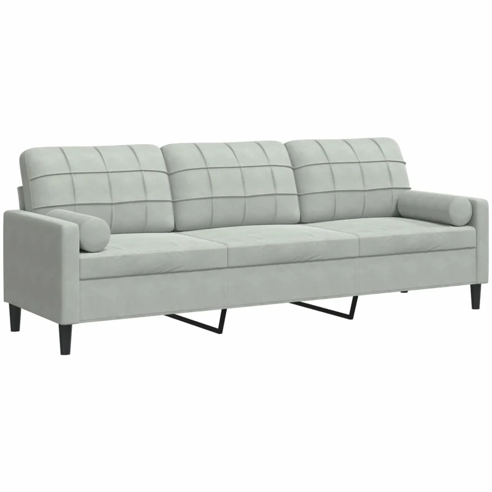 vidaXL Sofá de 3 plazas con Cojines Terciopelo Gris Claro 210 cm