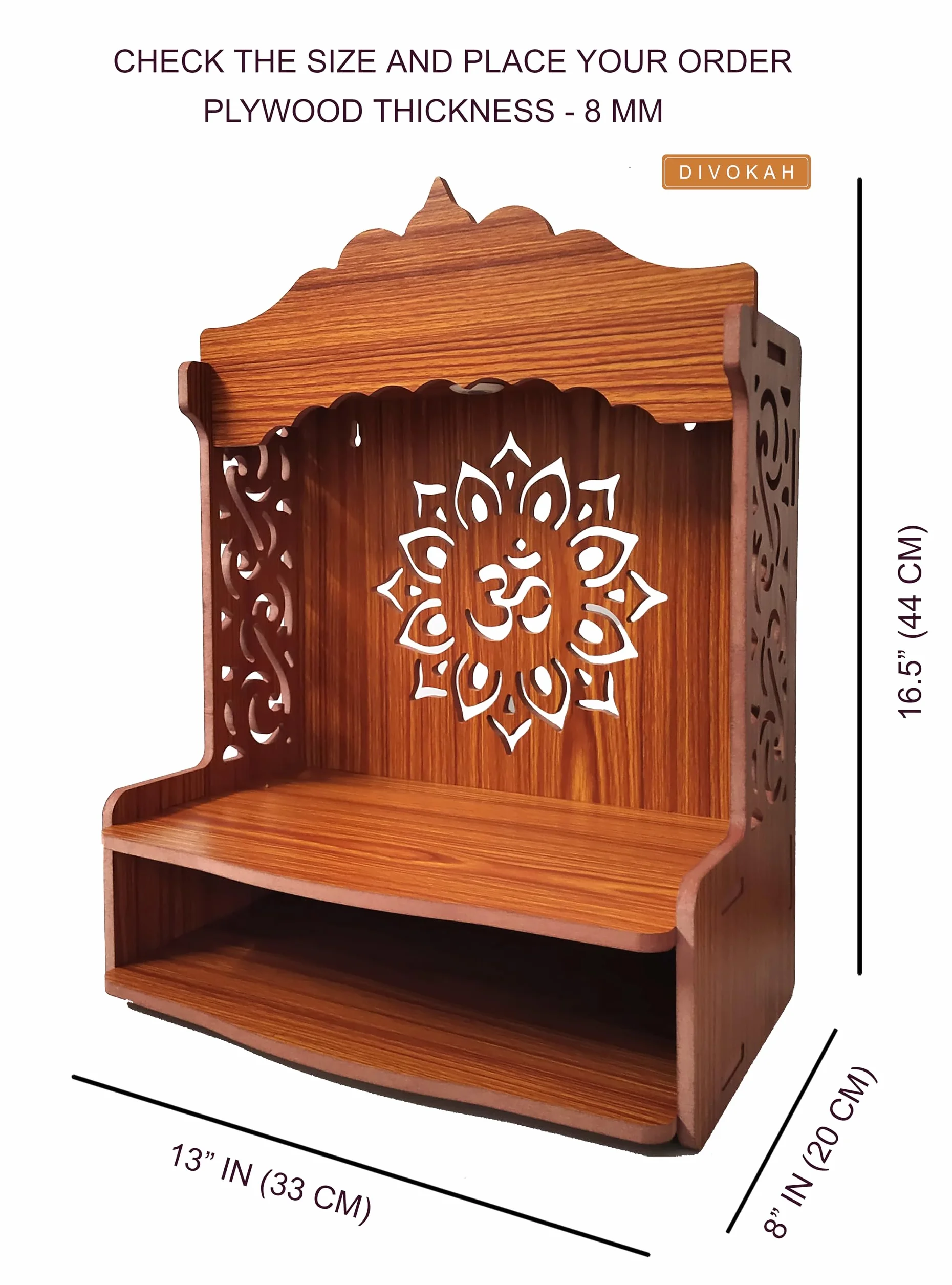 DIVOKAH Hermoso Pooja Mandir de madera para el hogar/templo para el hogar y la oficina/Puja Mandir/Puja Stand/Pooja Mandapam con foco LED (8 mm de grosor de madera contrachapada) (WDN LED OMFLV)
