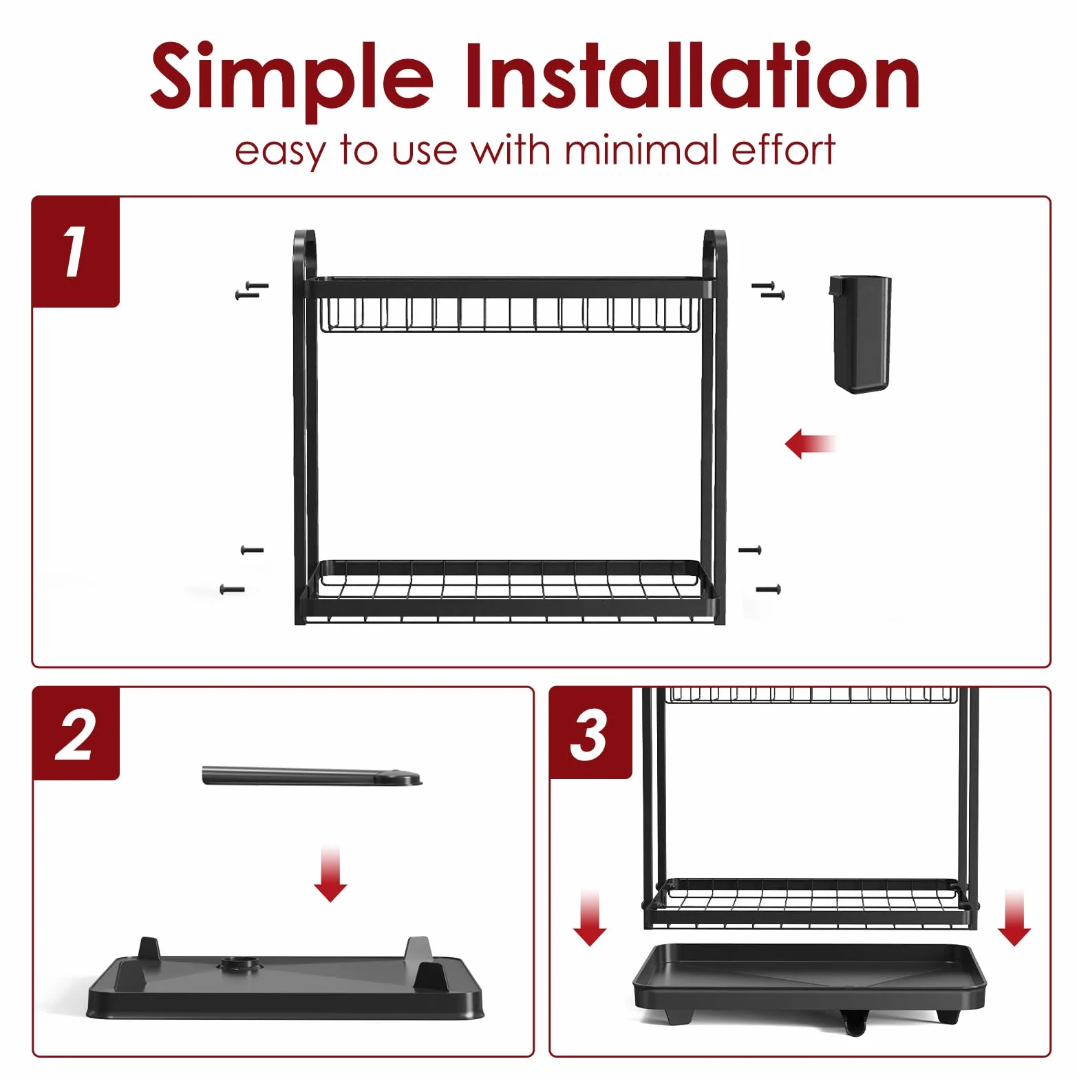 Kitsure Escurreplatos de Cocina Acero Inoxidable Ahorra Espacio, 2 Niveles, Negro