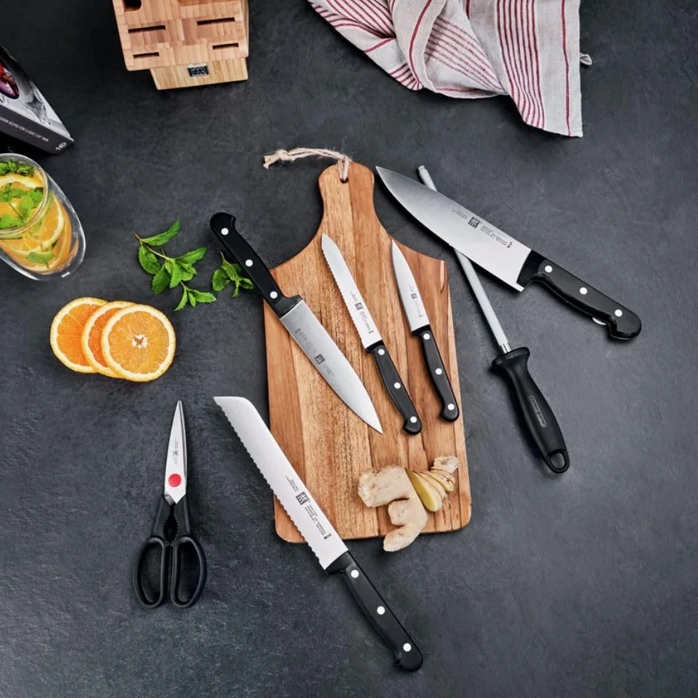ZWILLING Twin Chef bloque de cuchillos, 8 piezas, bloque de bambú, acero especial inoxidable, negro, Made in Germany