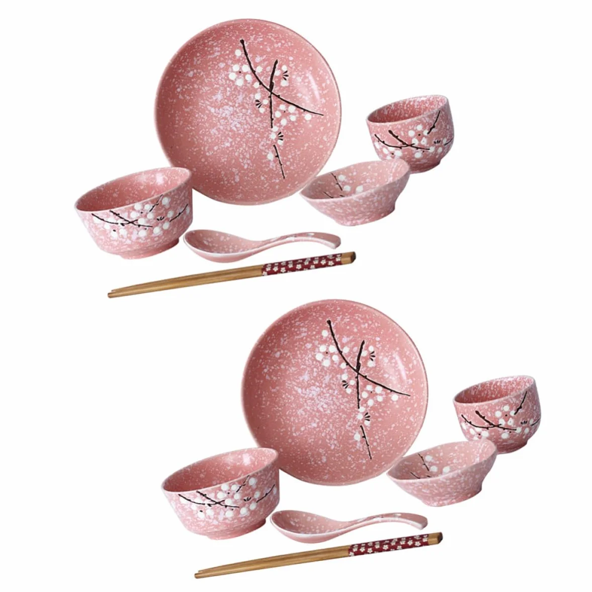 Juego de Vajilla Japonesa 12 Piezas Hogar de Cerámica Rosa Diseño Delicado, Adecuado para Cenas en Restaurante Casa