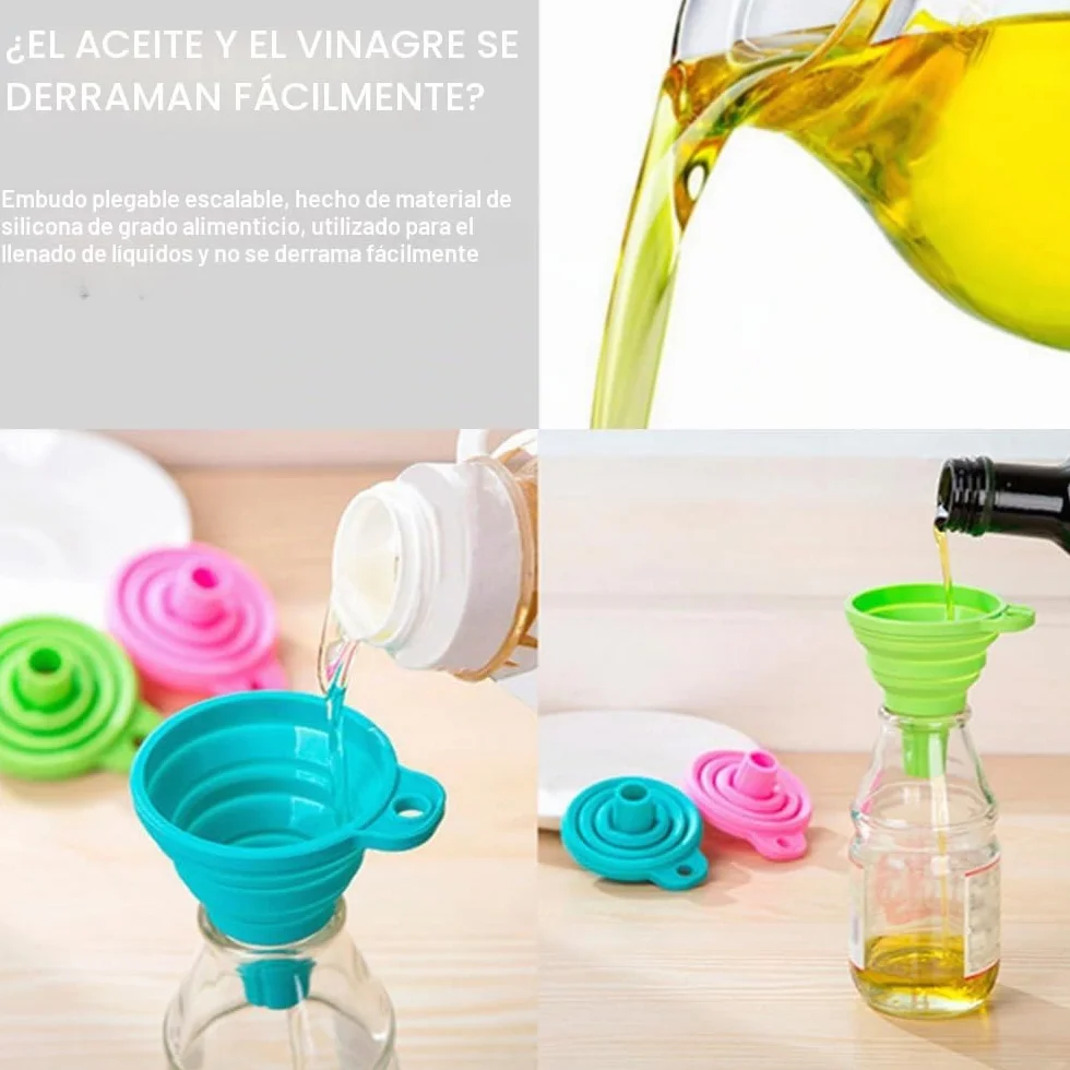 Juego de 3 Embudos Plegables de Silicona para Cocina - Pequeño/Mediano/Grande