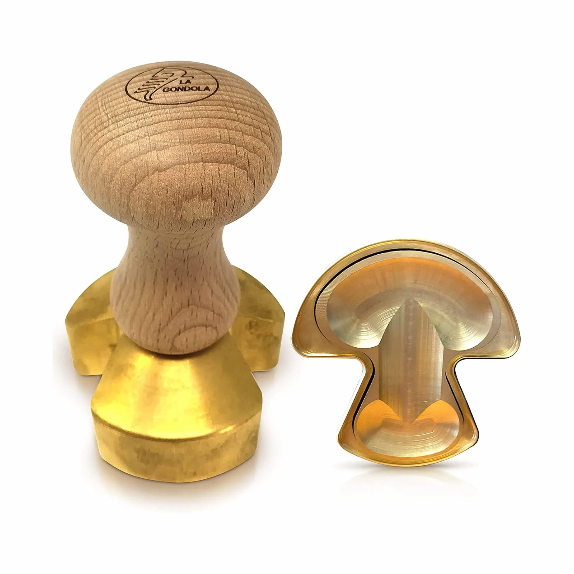 La Gondola Cortador de Raviolis Caseros - Forma de Champiñón 65 mm | Cortapastas de Latón y Madera Natural | Cortador de Pasta Robusto y Fácil de Usar | Utensilios para Pasta Fresca Hechos en Italia