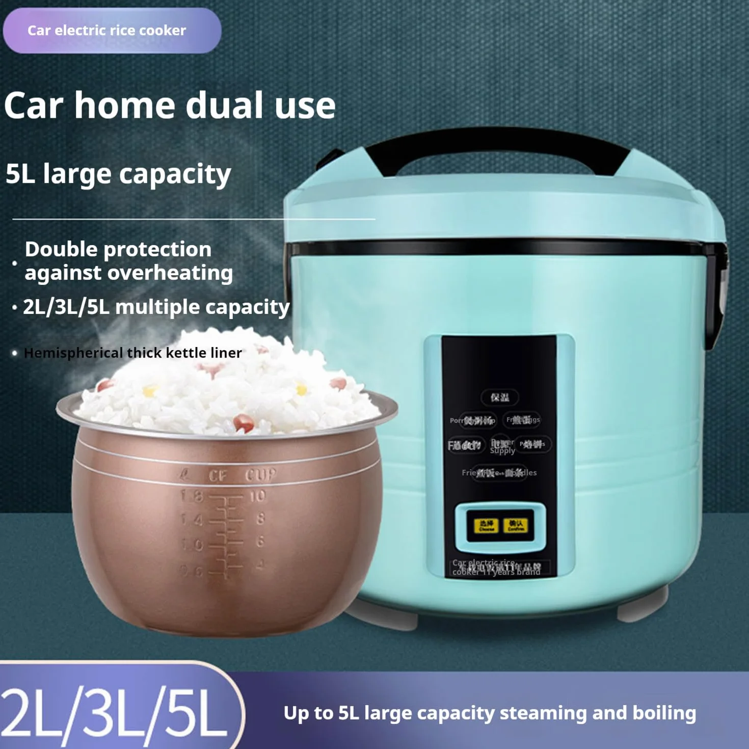 Olla Arrocera para Camion 24v,Portátil Multifuncional Mini Rice Cooker 12 V,para Viajar, Acampar y Hacer picnics,12v/Car,5L