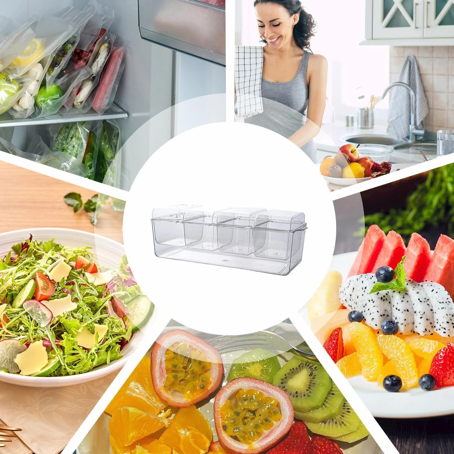 Plato para servir frío, plato portátil multifuncional para fiestas para ensaladas de mariscos, aperitivos con hielo, ideal para reuniones en interiores