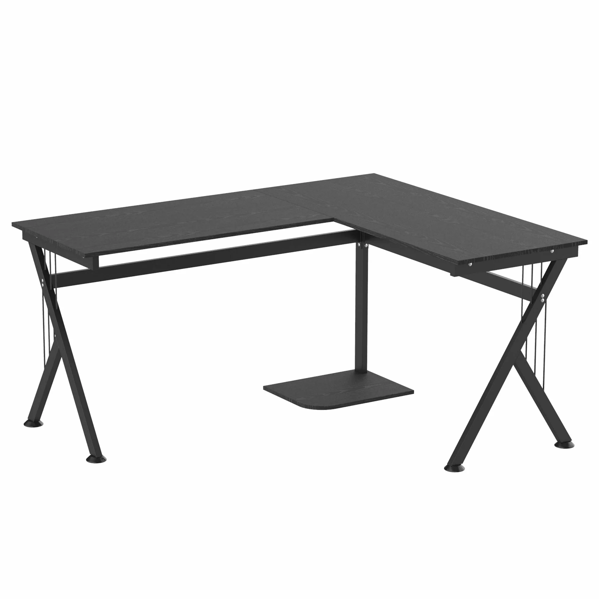 Mesa de PC Ordenador Tipo Escritorio para Despacho - Color Negro - MDF E1 y Hierro Recubierto en Polvo - 155x130x76cm