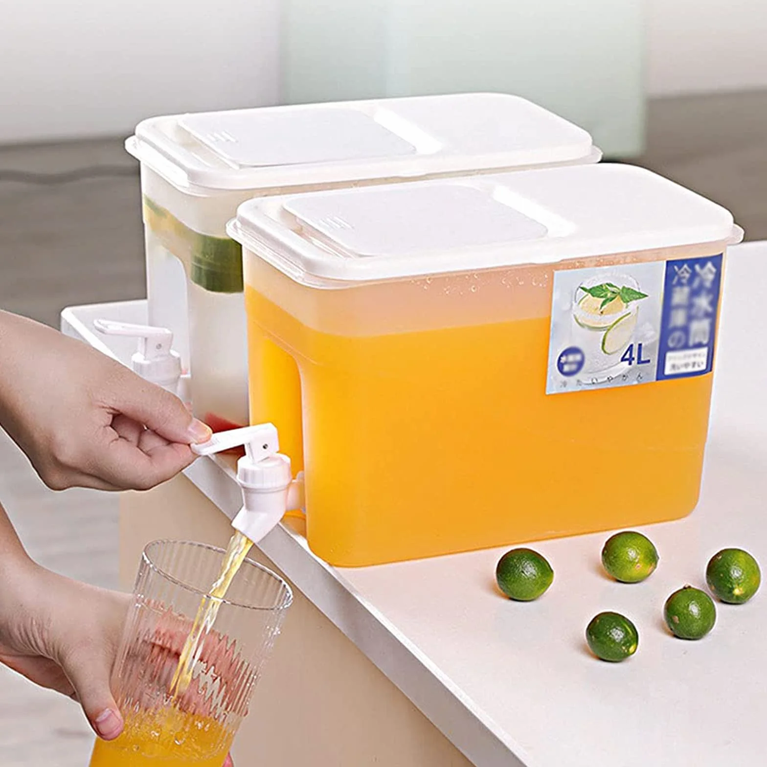 Jarra De Agua De 4 L con Grifo, Infusor De Agua Helada Grande Reutilizable Cubos Fríos con Tapa, Dispensador De Bebidas De Plástico, Gran Capacidad, para Hacer Tés Y Zumos