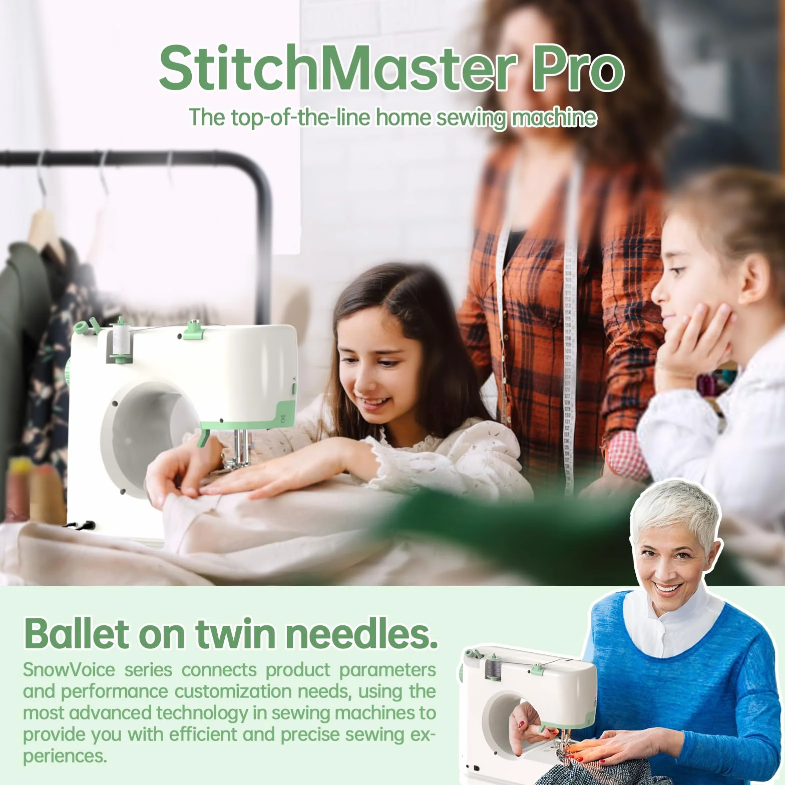 StitchMaster Pro:Ballet en agujas gemelas. Máquina de coser, máquina de coser para principiantes, doble aguja y doble hilo, 16 tipos de puntadas. Máquina de coser para el hogar, máquina de coser para