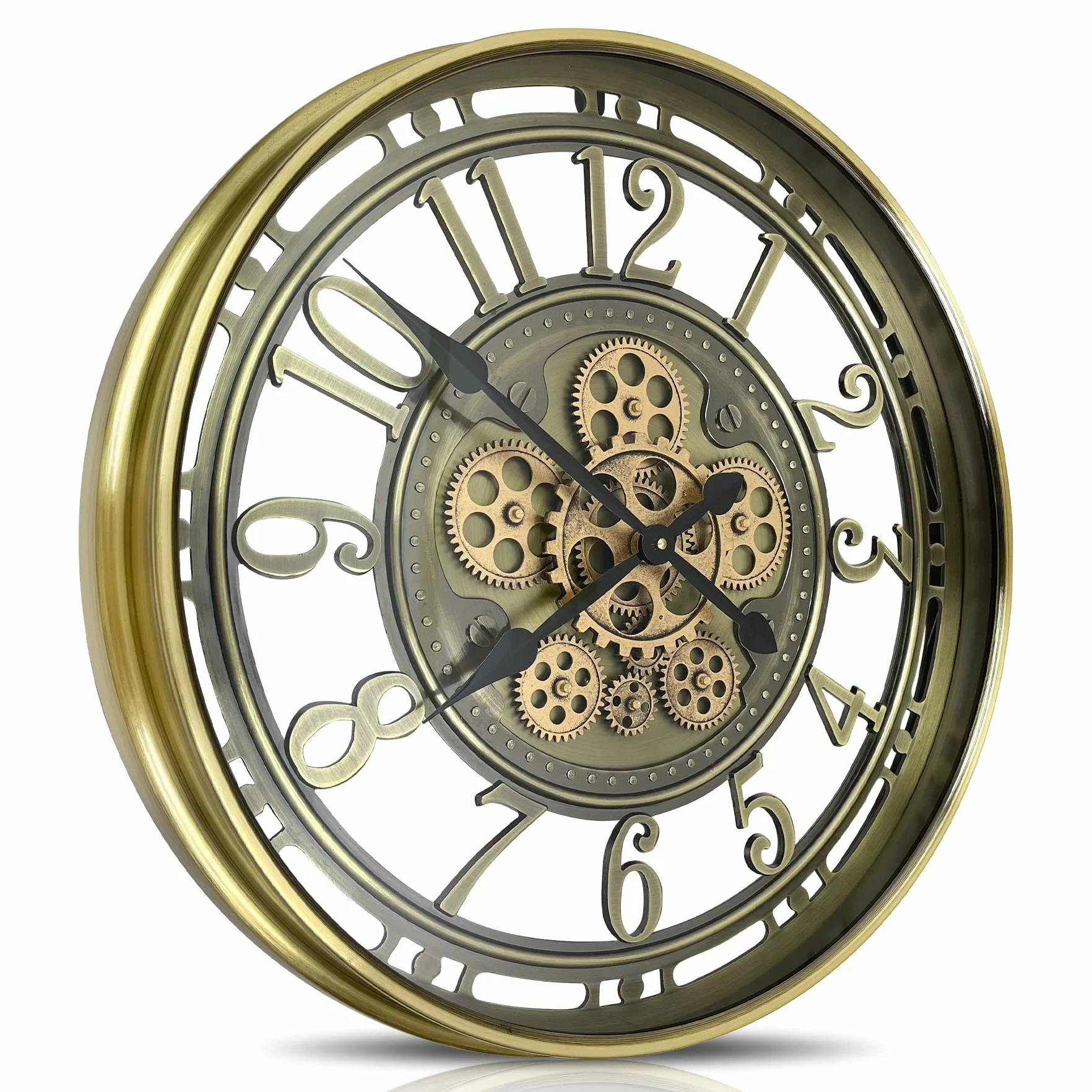 Real Moving Gears - Reloj de Pared Grande y Moderno de Metal para decoración de Sala de Estar, Estilo Steampunk Industrial, único, Vintage, rústico, Decorativo, para el hogar, Granja,