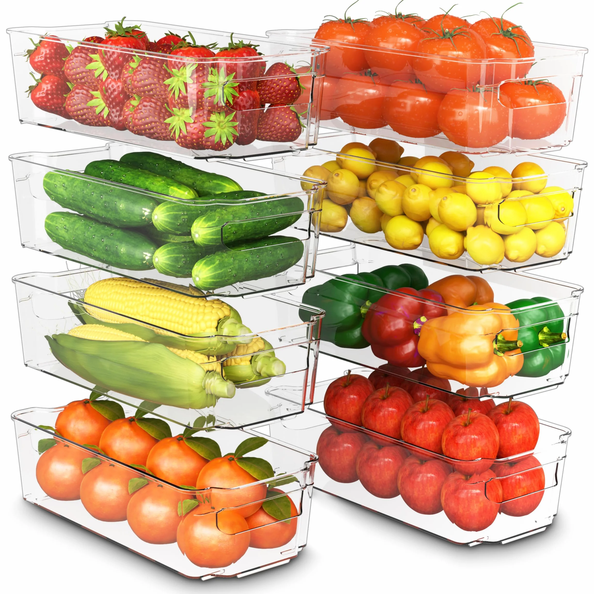 KICHLY Organizadores para la despensa - Juego de 8 - Compartimentos de almacenamiento sin BPA (Transparente)