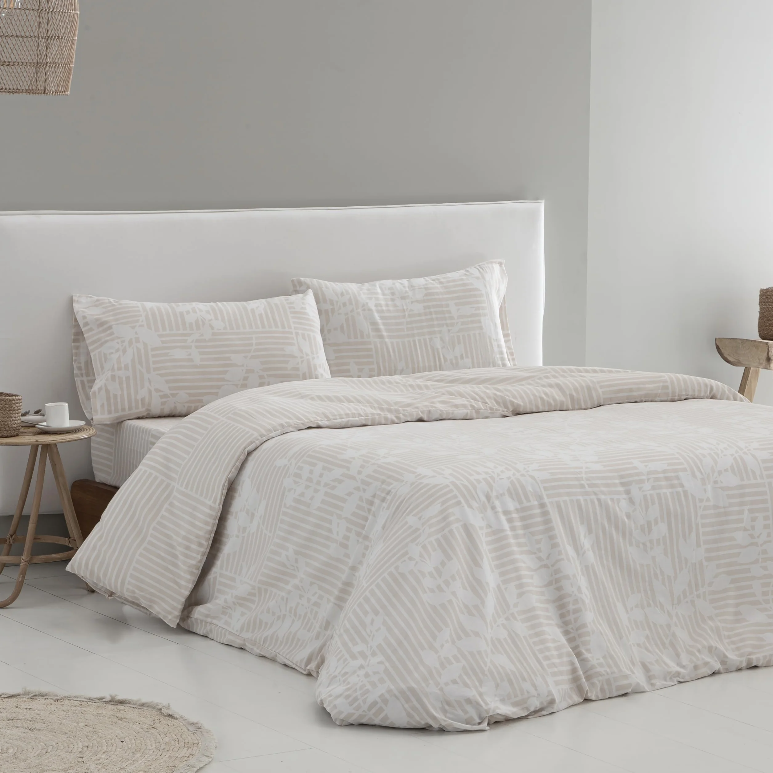 COTTON ARTean Funda Nórdica Cama 180 poliéster algodón ASON Beige Botones | Incluye 3 piezas: F. Edredón 260x240 + 2 F. de Almohada Cierre Botones. Certificado OEKO-TEX