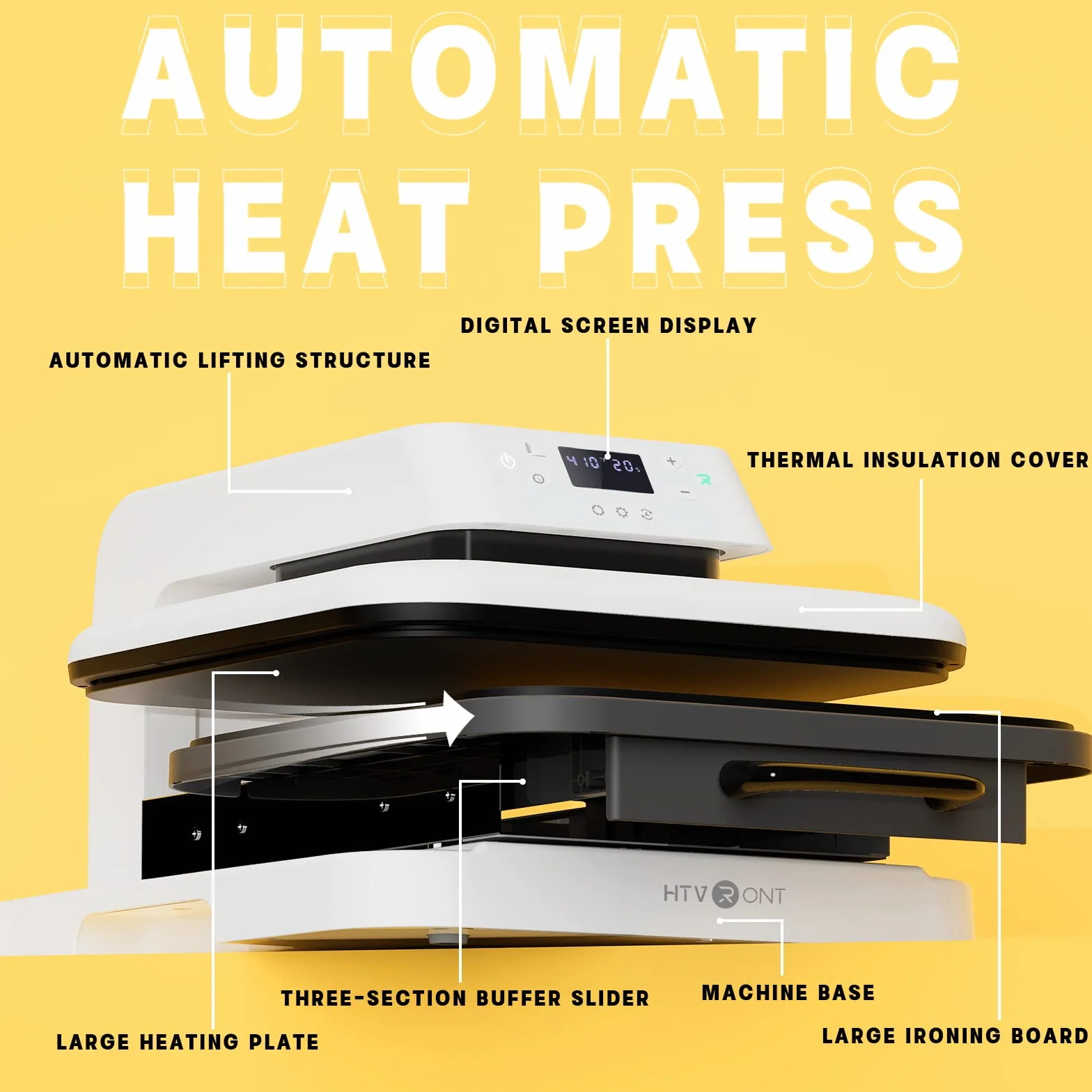 HTVRONT Prensa de calor automática para camisetas de 38 x 38 cm con liberación automática, prensa de calor profesional para sublimación, vinilo, proyectos de transferencia de calor