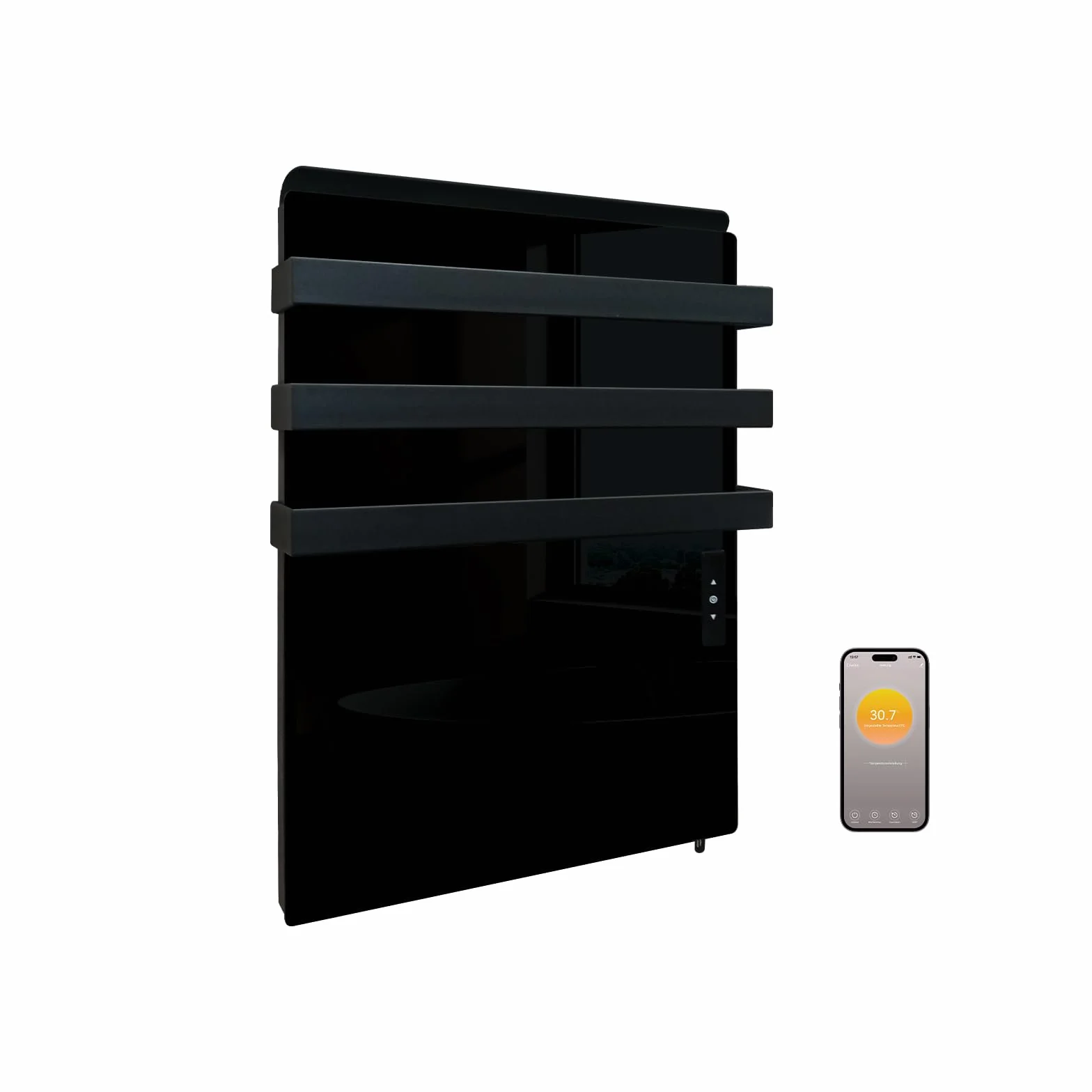 Calefacción infrarroja con termostato, 730 vatios, radiador de baño con toallero, calentador de pared infrarrojo con control de aplicaciones, calefacción eléctrica con pantalla táctil, calentador de