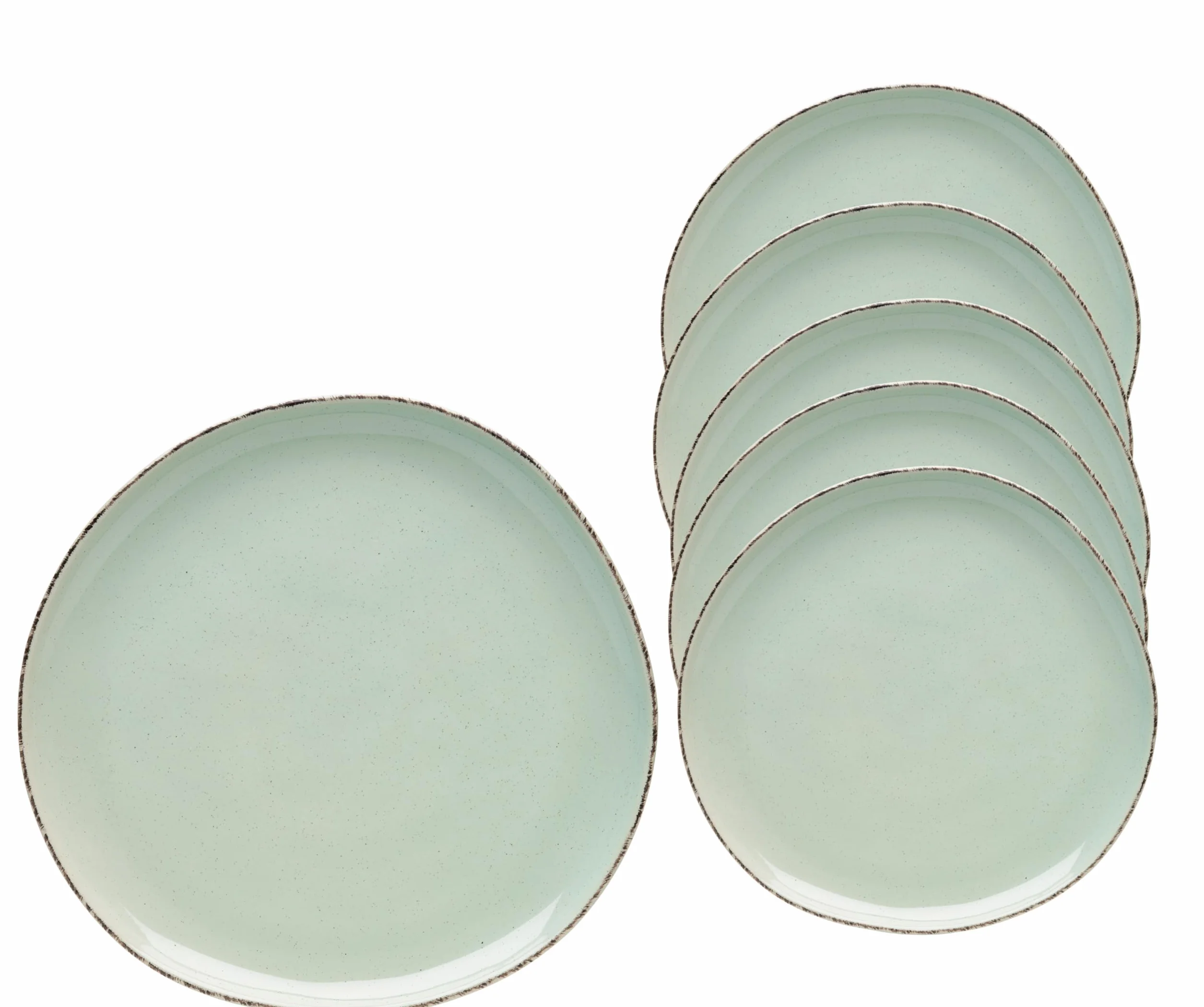 VAN WELL | Plato llano verde 27,0 cm, juego de 6 – gres, vajilla moderna, funcional y elegante