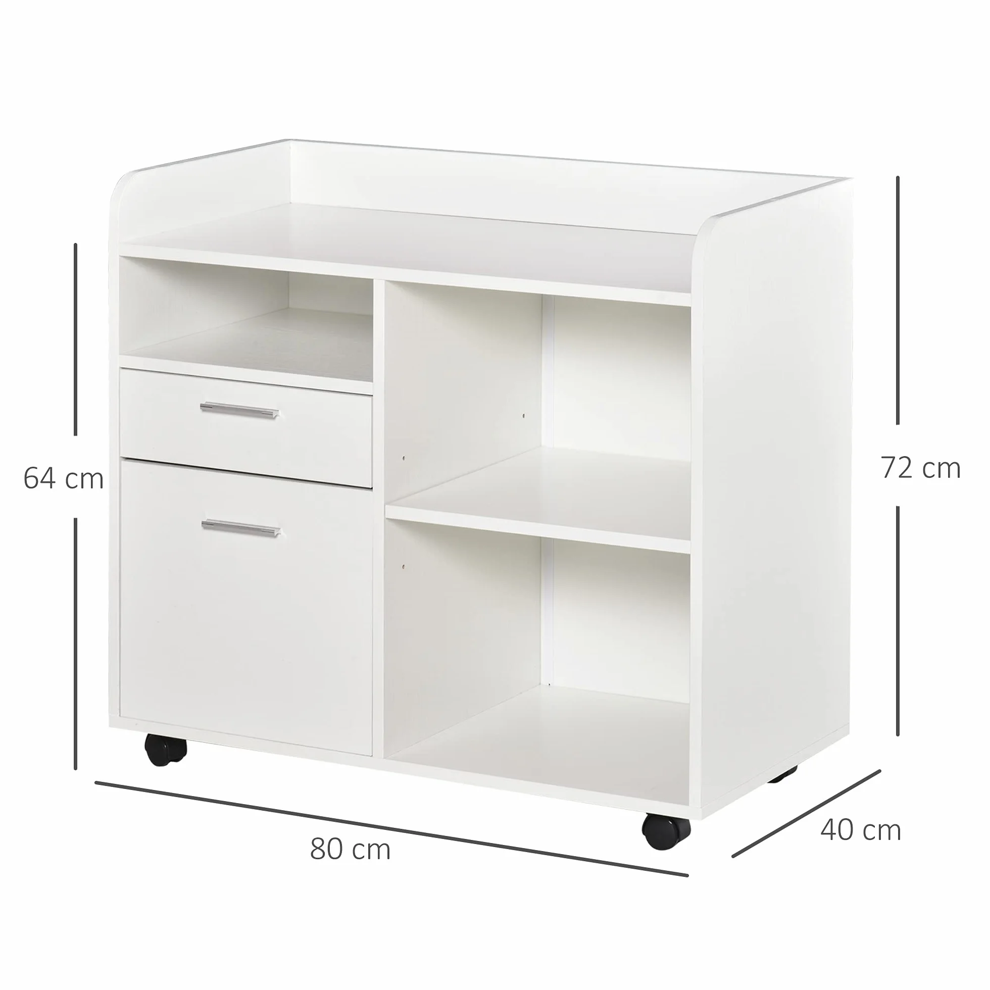 Vinsetto Mueble de Impresora Carro Multifuncional de Oficina con 3 Compartimentos 2 Cajones para Archivos Estante Ajustable Ruedas con 2 Frenos 80x40x72 cm Roble