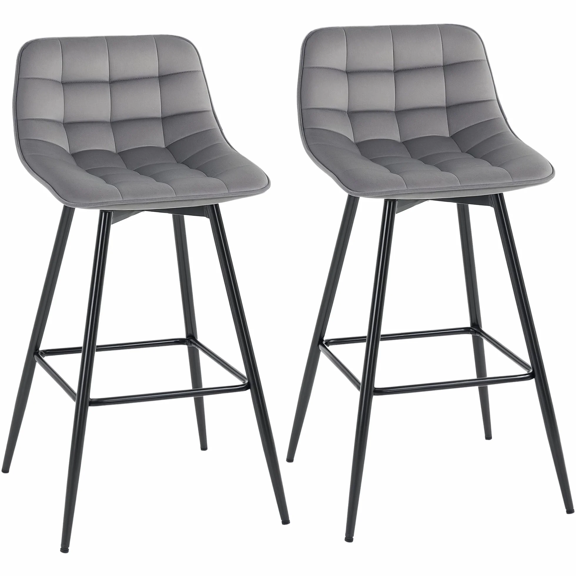 HOMCOM Conjunto de 2 Taburetes Altos de Cocina Sillas Altas de Cocina con Respaldo y Reposapiés Carga 120 kg para Bar Salón Comedor Gris