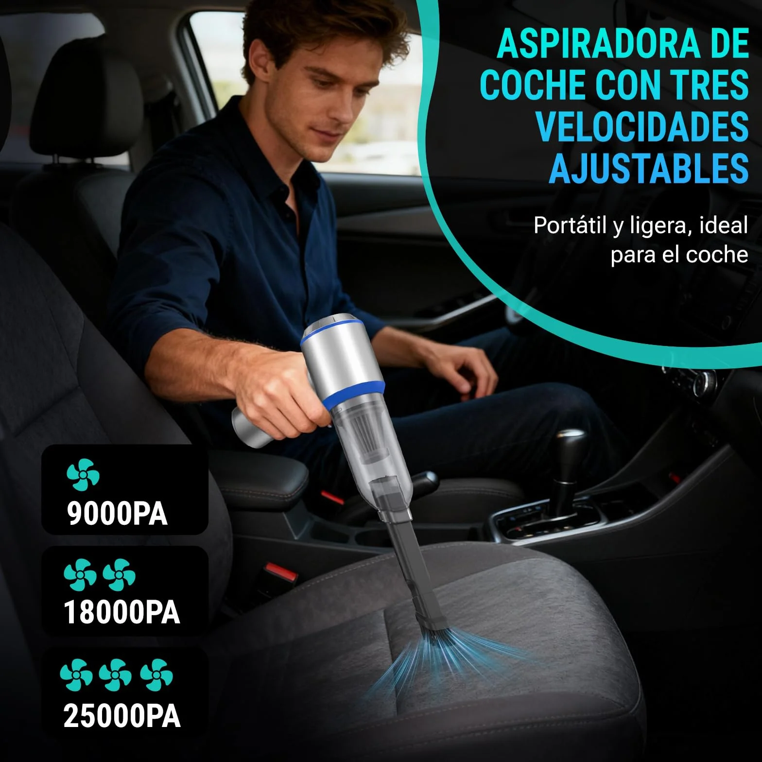 Yomile Aspirador de Mano 25000Pa 120W Recargable sin Escobillas 210.000 RPM sin Cable para Coche