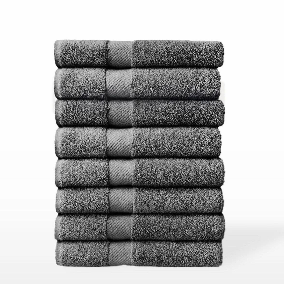 Juego de 8 Toallas de Ducha Gris Oscuro 100% algodón Rizo de 140x70 cm | Tejido suave de gran gramaje con alta absorción. Aptas para lavadora, de uso diario.