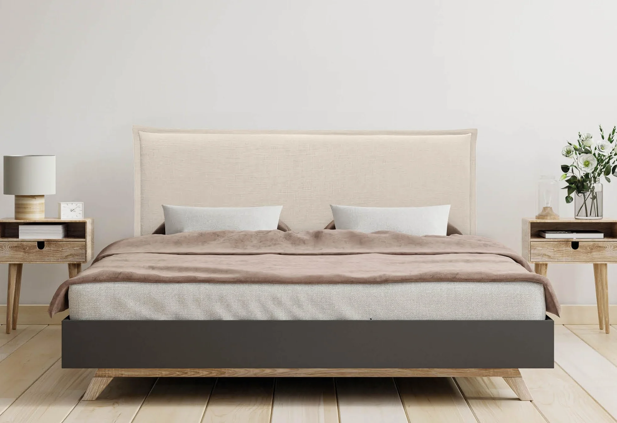 DHOME Cabecero de Lino Natural Liso con Ribete Cabezal Tapizado Cama Dormitorio Moderno Top Trending (Beige, 160x105cm con Patas (Camas 150/160))